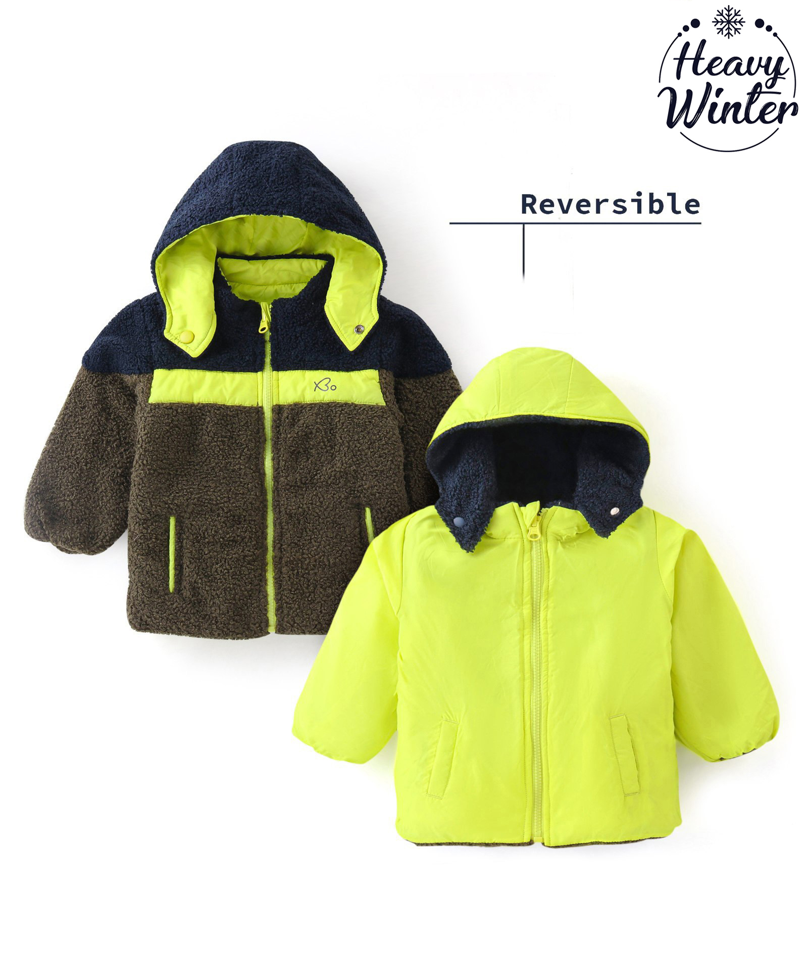 Babyoye Inner Sherpa Lined Woven Quilted Full Sleeves Reversible Jacket Colour Block Pattern- Green-picture-25