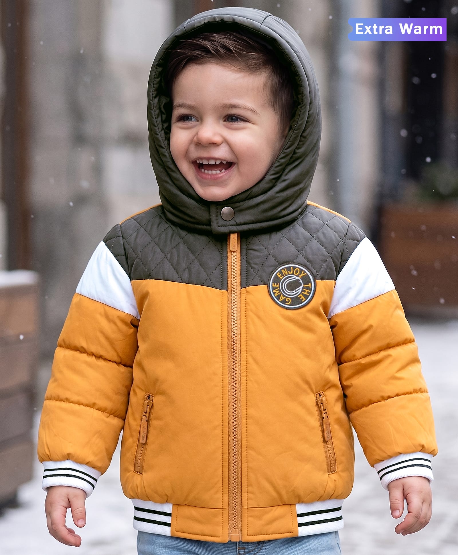 Babyoye Quilted Textured Full Sleeves Jacket Color Block - Yellow-image-7