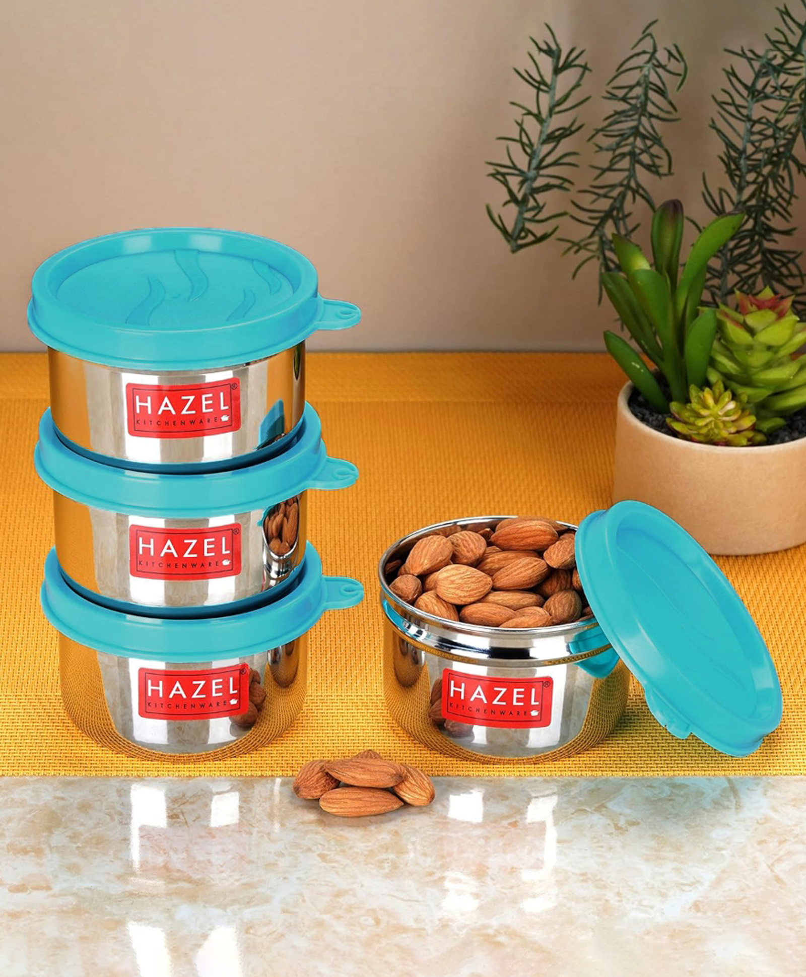 HAZEL Storage Containers for Kitchen Airtight Stainless Steel Lunch box Container for Storage Set of 4 150 ML Each - Silver-picture-5