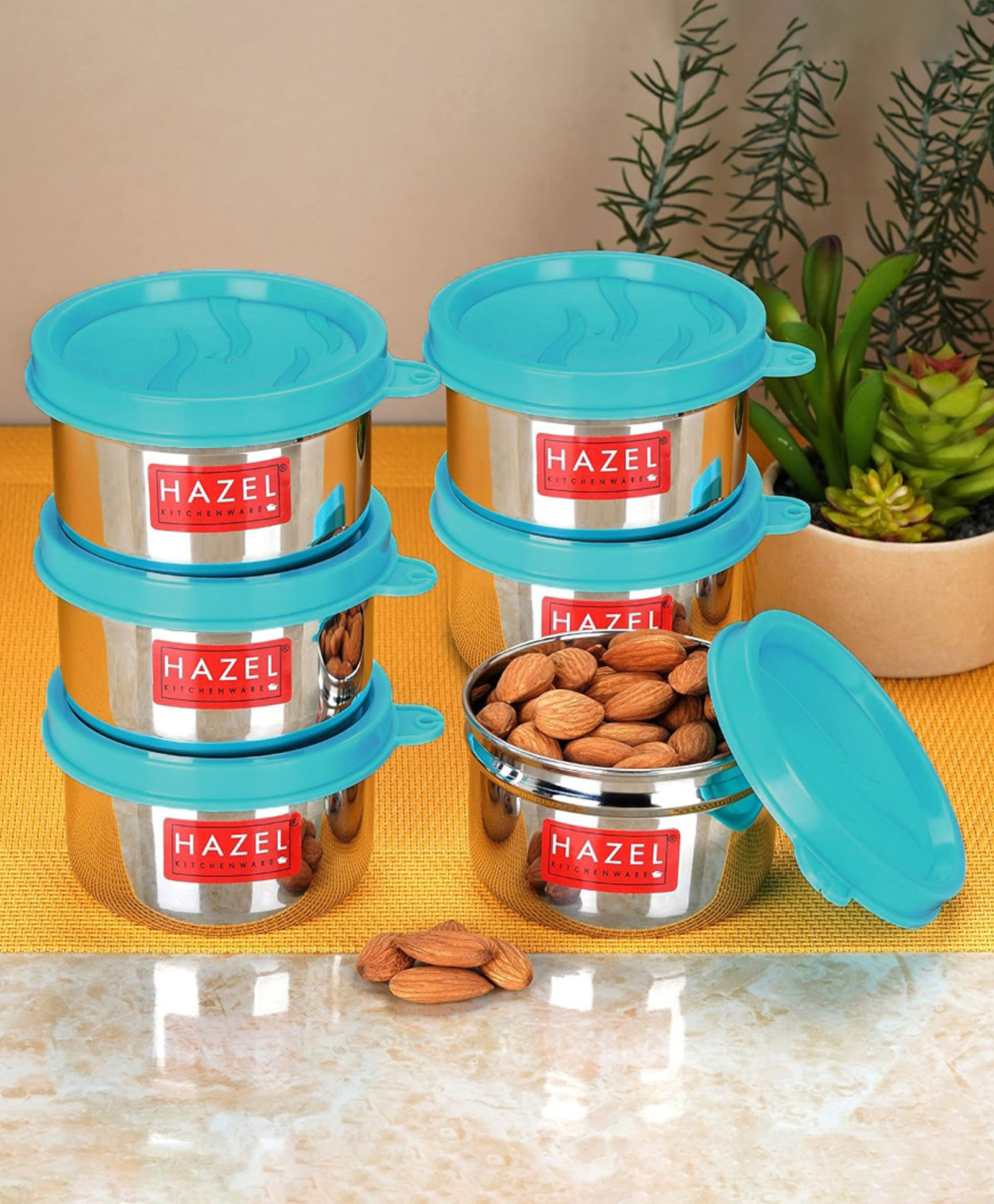 HAZEL Storage Containers for Kitchen Airtight Stainless Steel Lunch box Container for Storage Set of 6 150 ML Each - Silver-picture-42