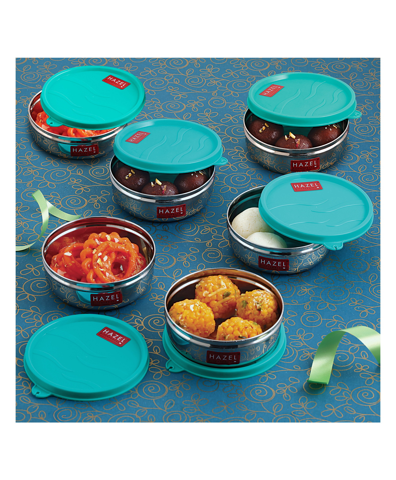 HAZEL Storage Containers for Kitchen Airtight Stainless Steel Lunch box Container for Storage Set of 6 300 ML Each - Silver-image-49