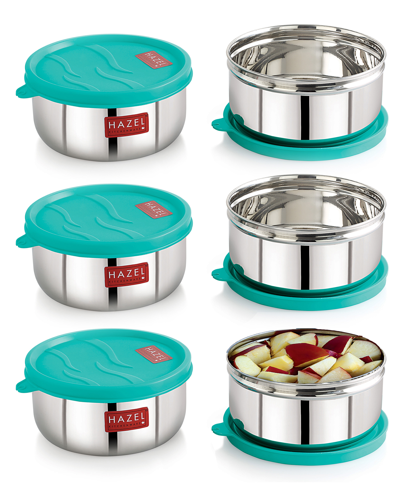 HAZEL Storage Containers for Kitchen Airtight Stainless Steel Lunch box Container for Storage Set of 6 450 ML Each - Silver-picture-30