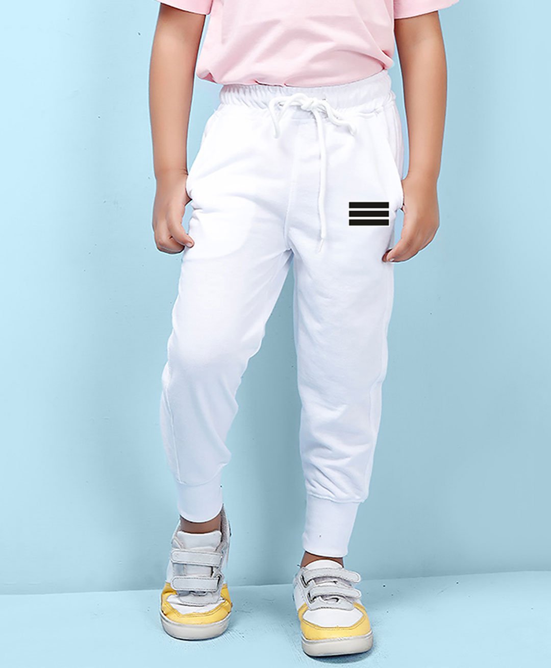 NUSYL Triple Striped Design Placement  Printed Unisex Track Pants -White-picture-11
