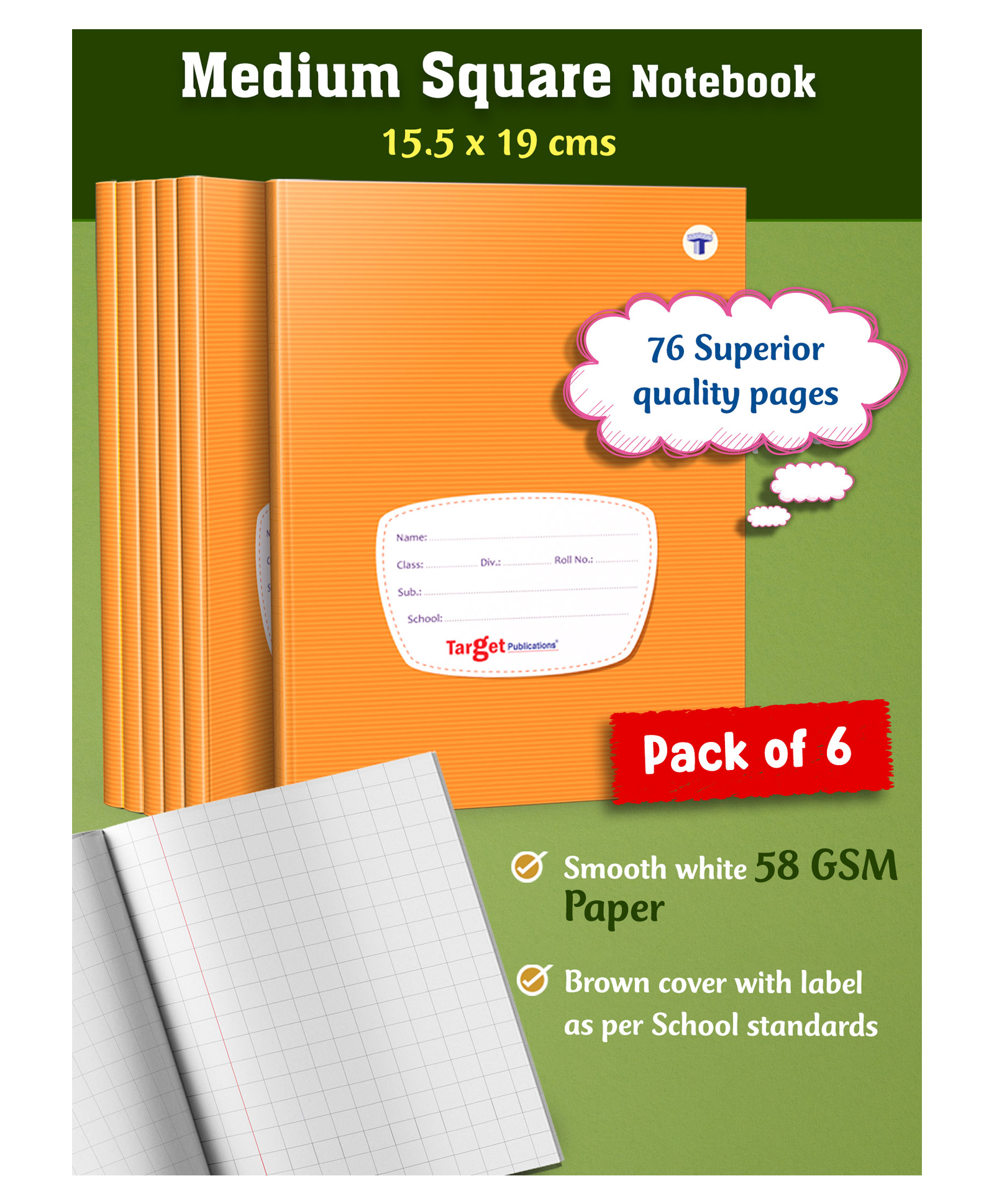 targetpublications Target Publications Medium Square Maths Notebooks Pack of 6 -  76 Pages Each-picture-19