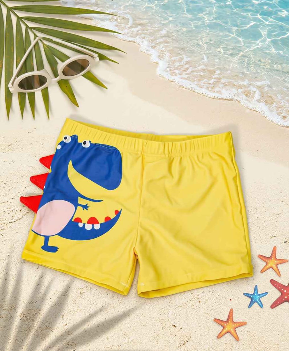 Yellow Bee Baby Dino Printed Swim Shorts - Yellow And Blue-image-45