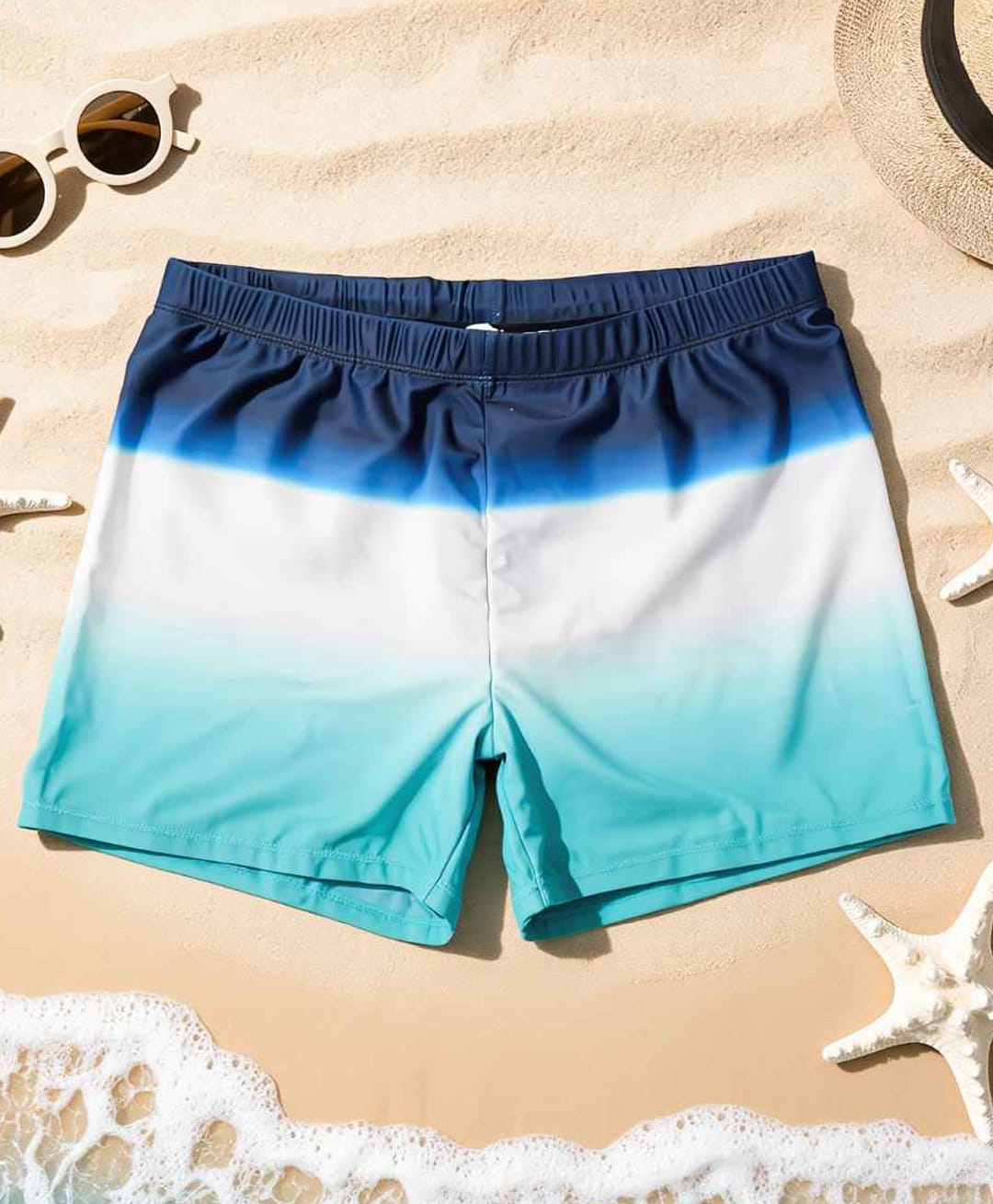 Yellow Bee Ombre Printed Swim Shorts - Blue And White-image-46