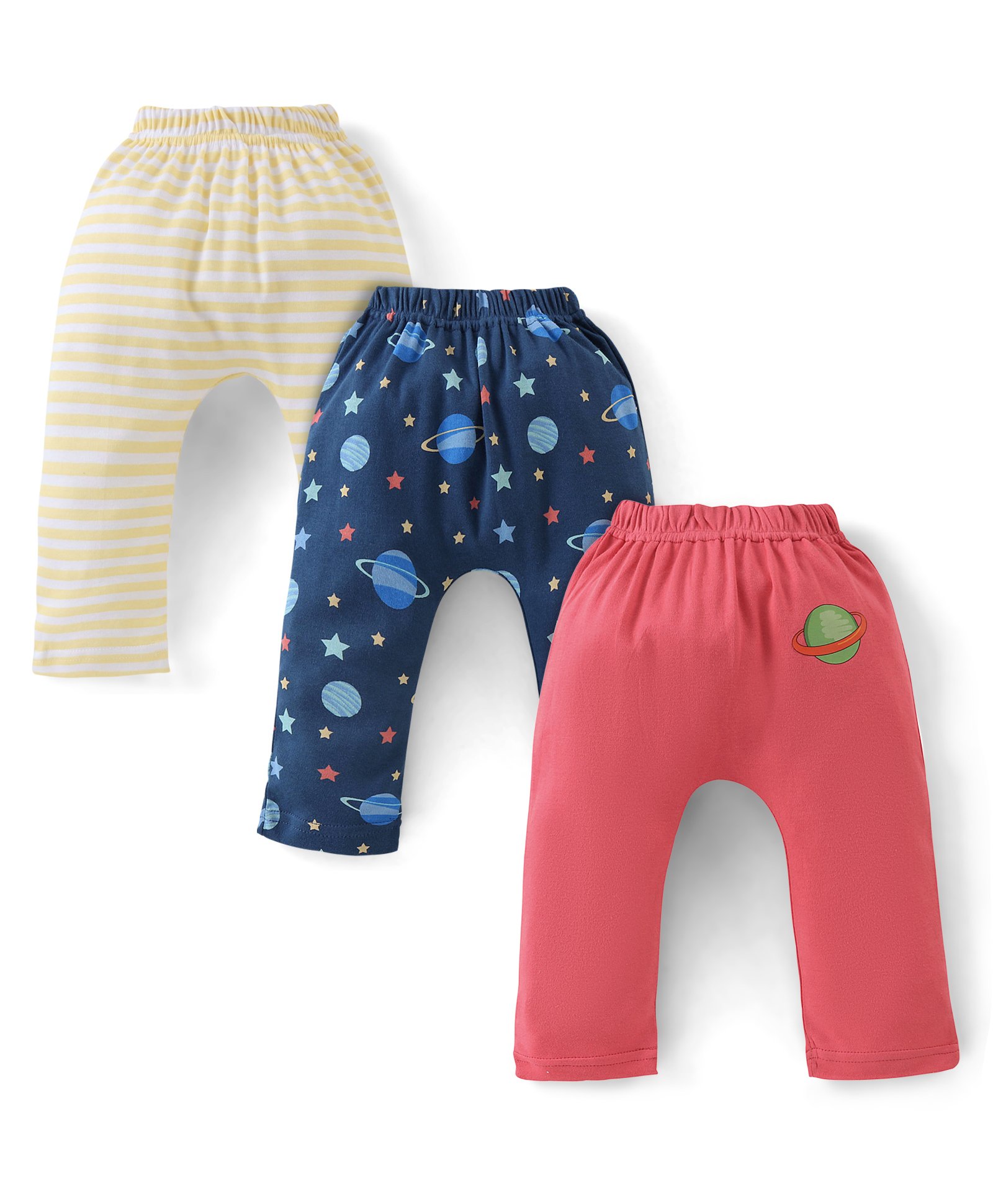 Babyhug Cotton Knit Full Length Diaper Pants Planets Print Pack of 3 - Multicolour