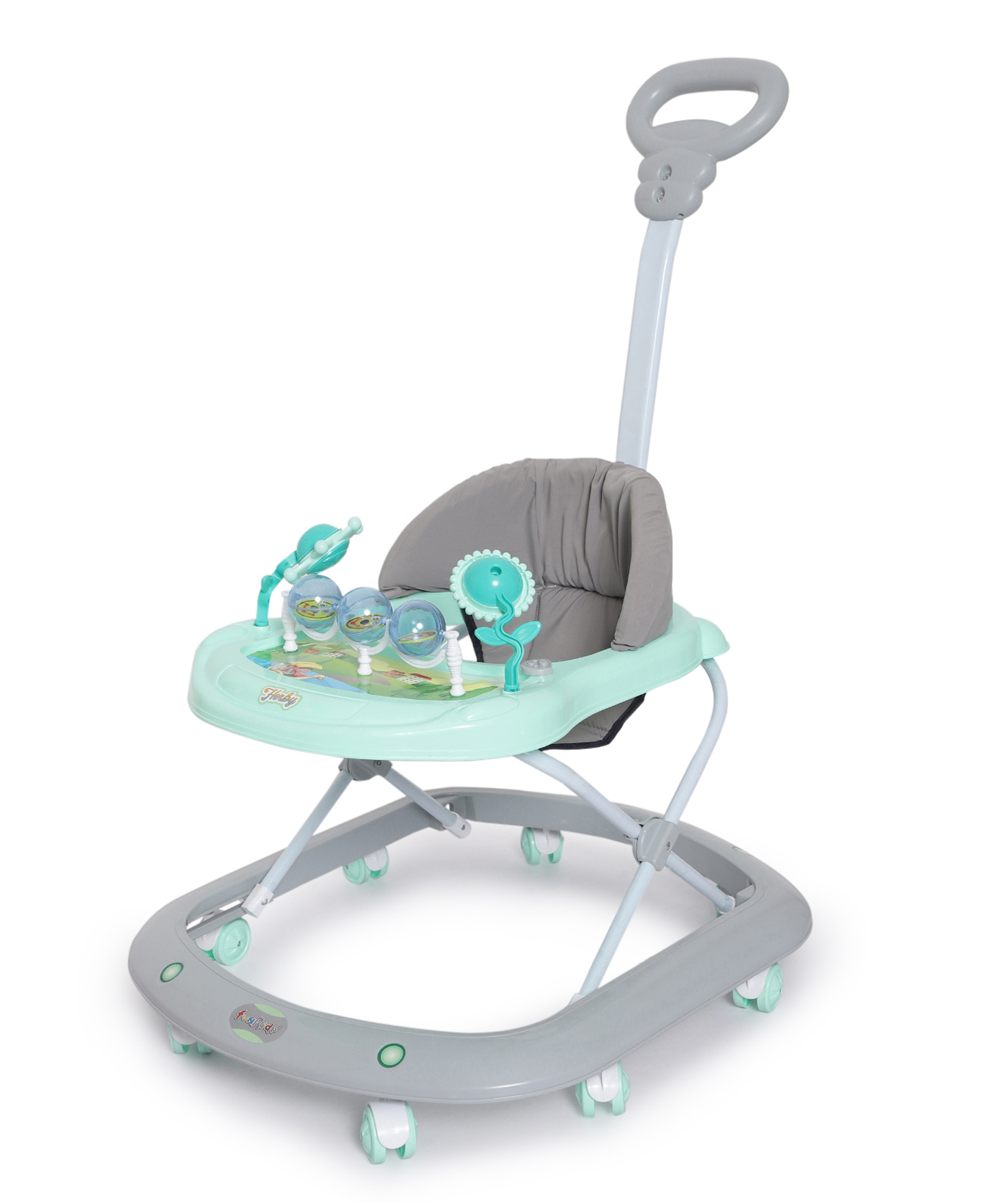 Funride Baby Walker  with Parent Handle Rod  Foldable Activity Walker with Adjustable Height and Parent Handle Rod  - Green Grey-picture-35
