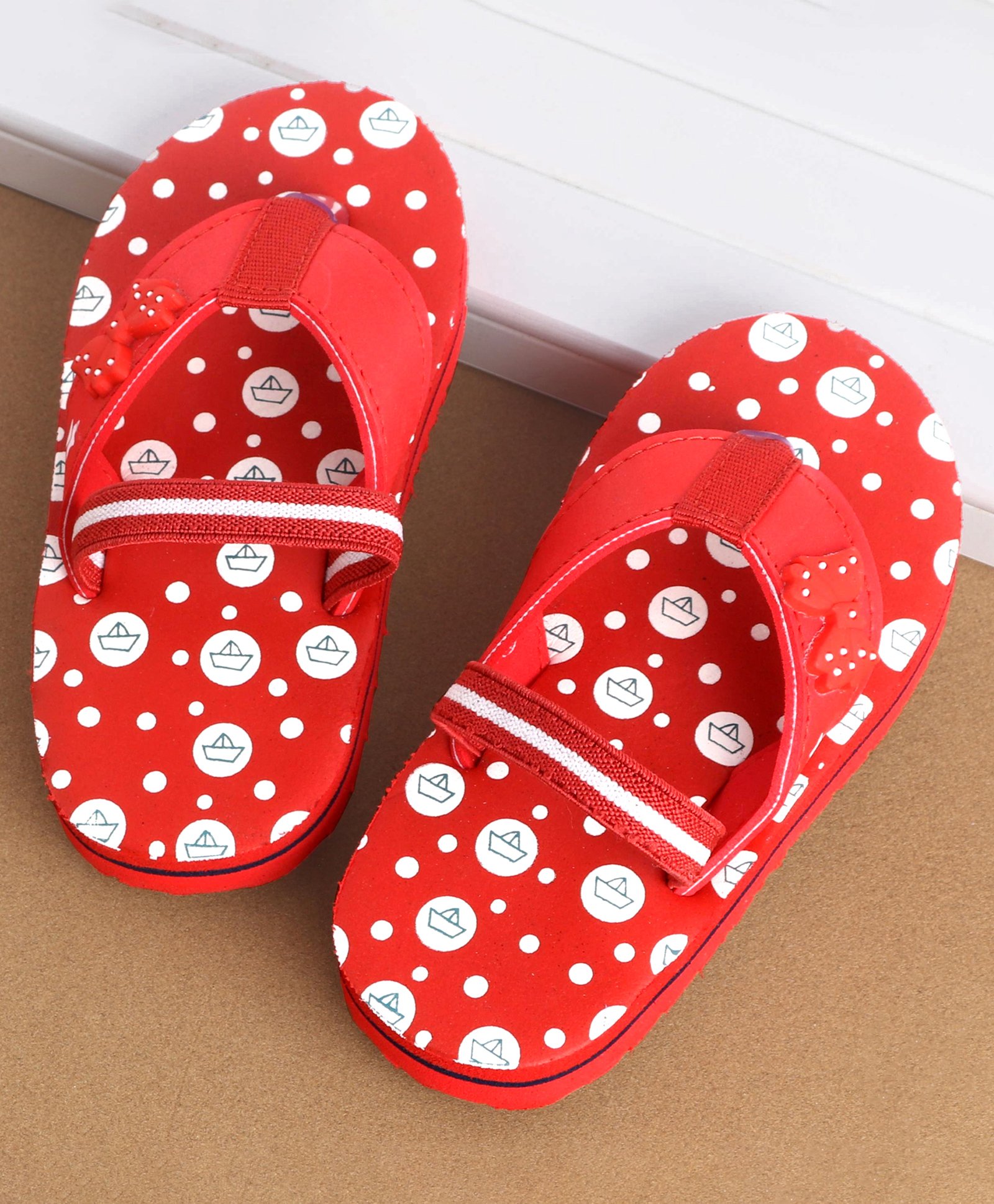 Cute Walk by Babyhug Back Strap Closure Boat Graphic Flip Flops - Peach-image-0