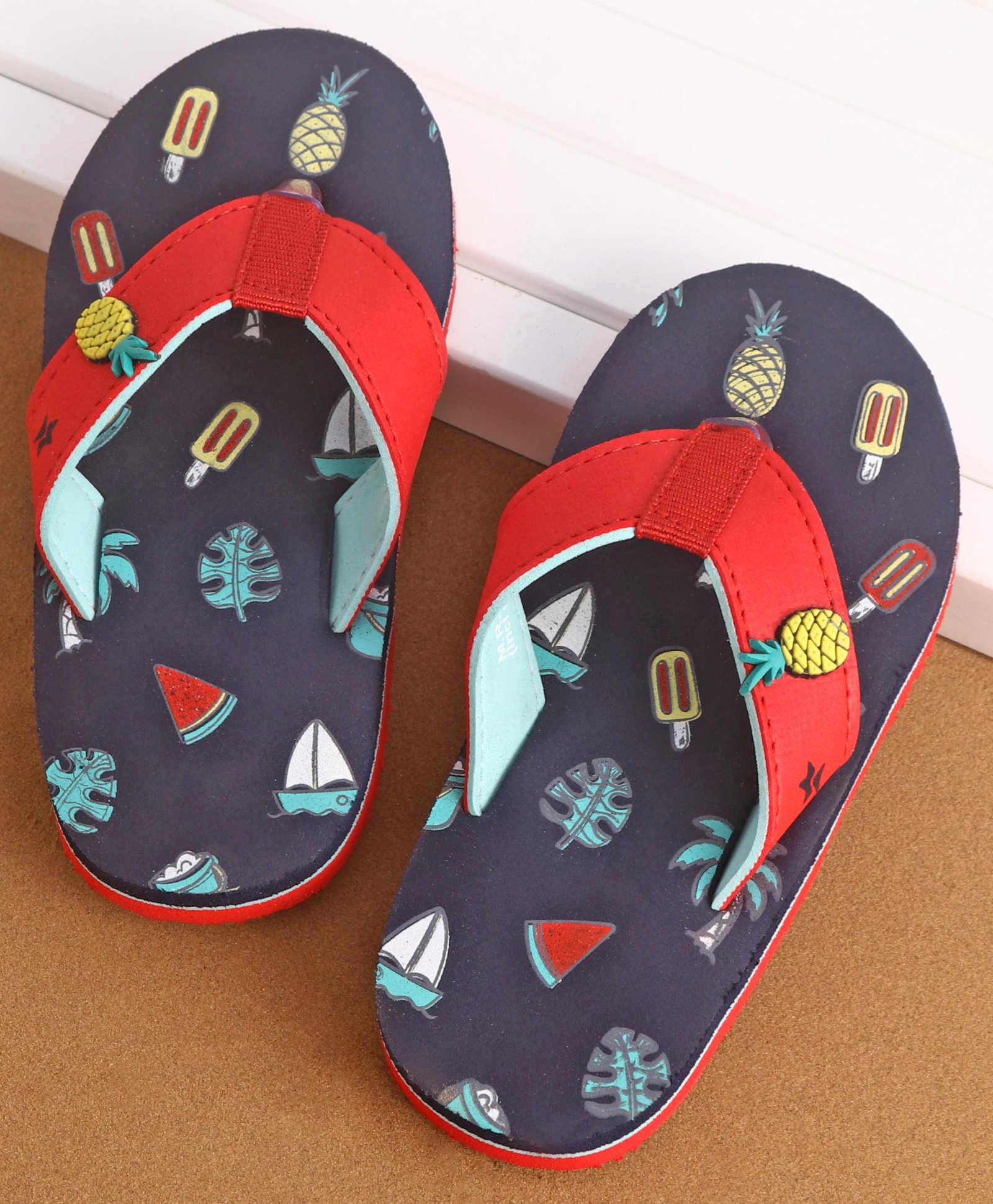 Cute Walk by Babyhug Slip On Style Flip Flops Fruit Graphics and Pineapple Applique - Navy-image-15