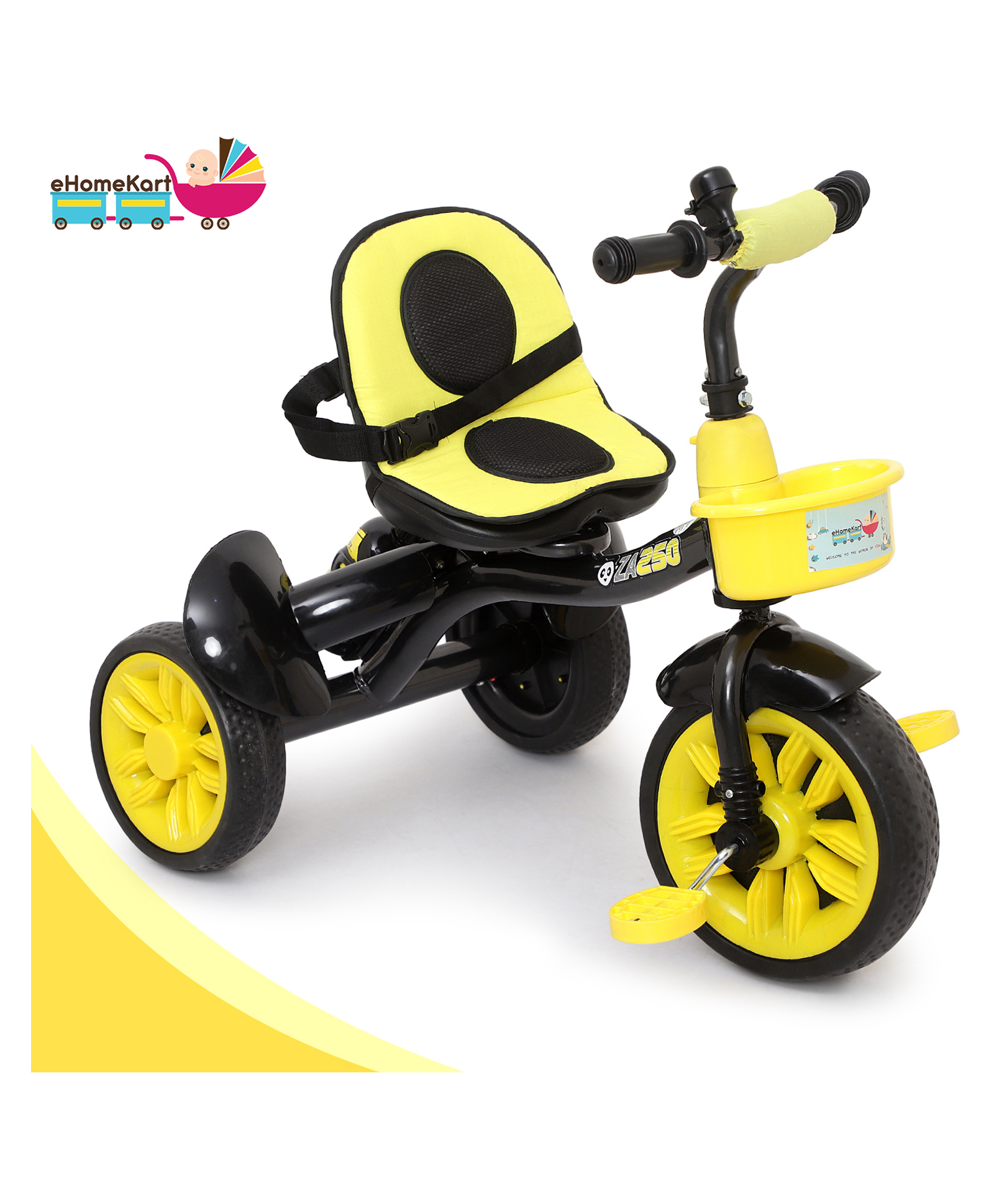 EhomeKart TricyclesSmart Plug n Play Kids Tricycle Ride-on trikes 2 Mins Assembely with EVA Wheel,Cushioned Seat Lightweight self-Riding 3 Wheelers - Yellow-image-0