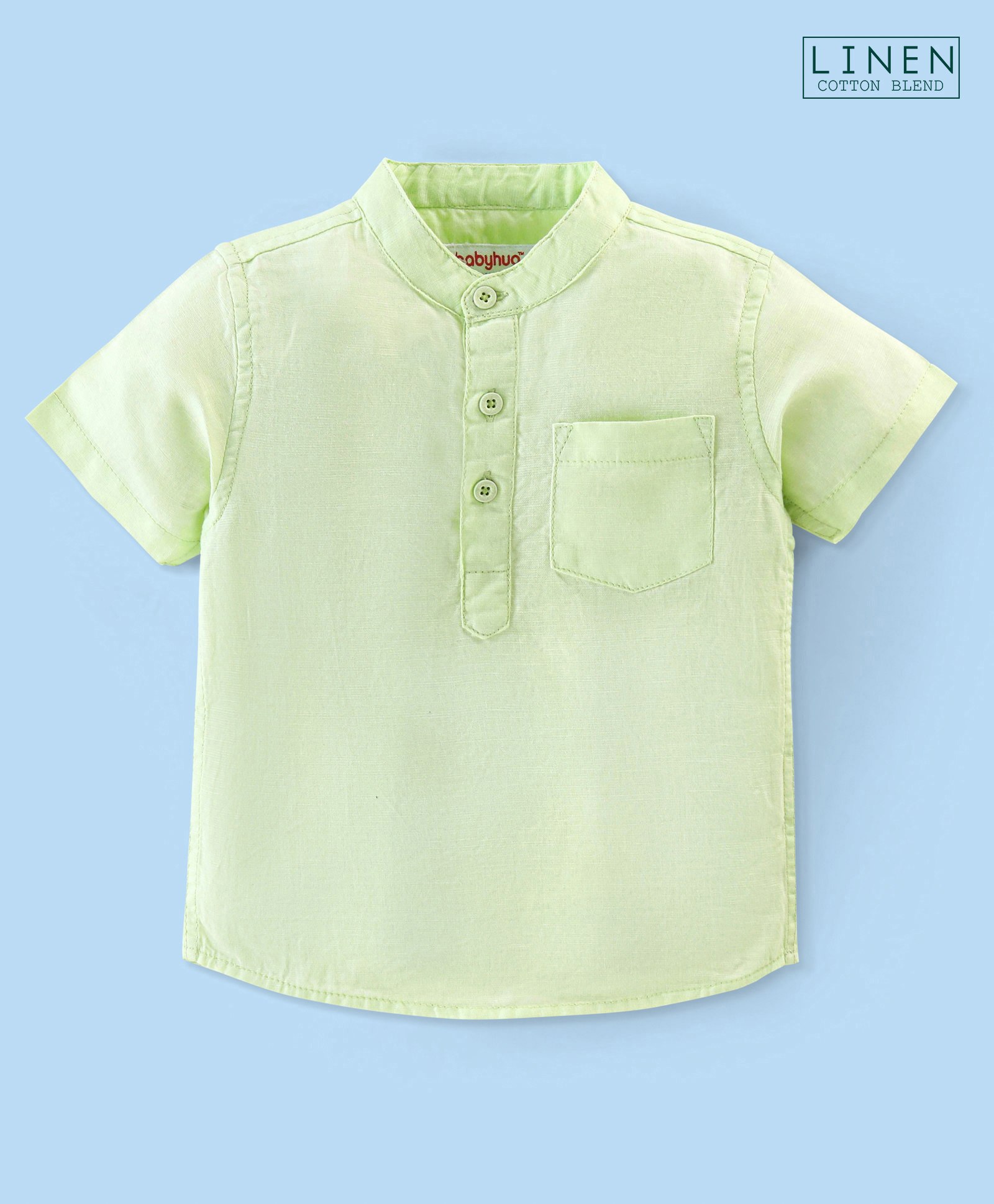 Babyhug Cotton Linen Half Sleeves Solid Kurta Shirt- Lime-picture-14