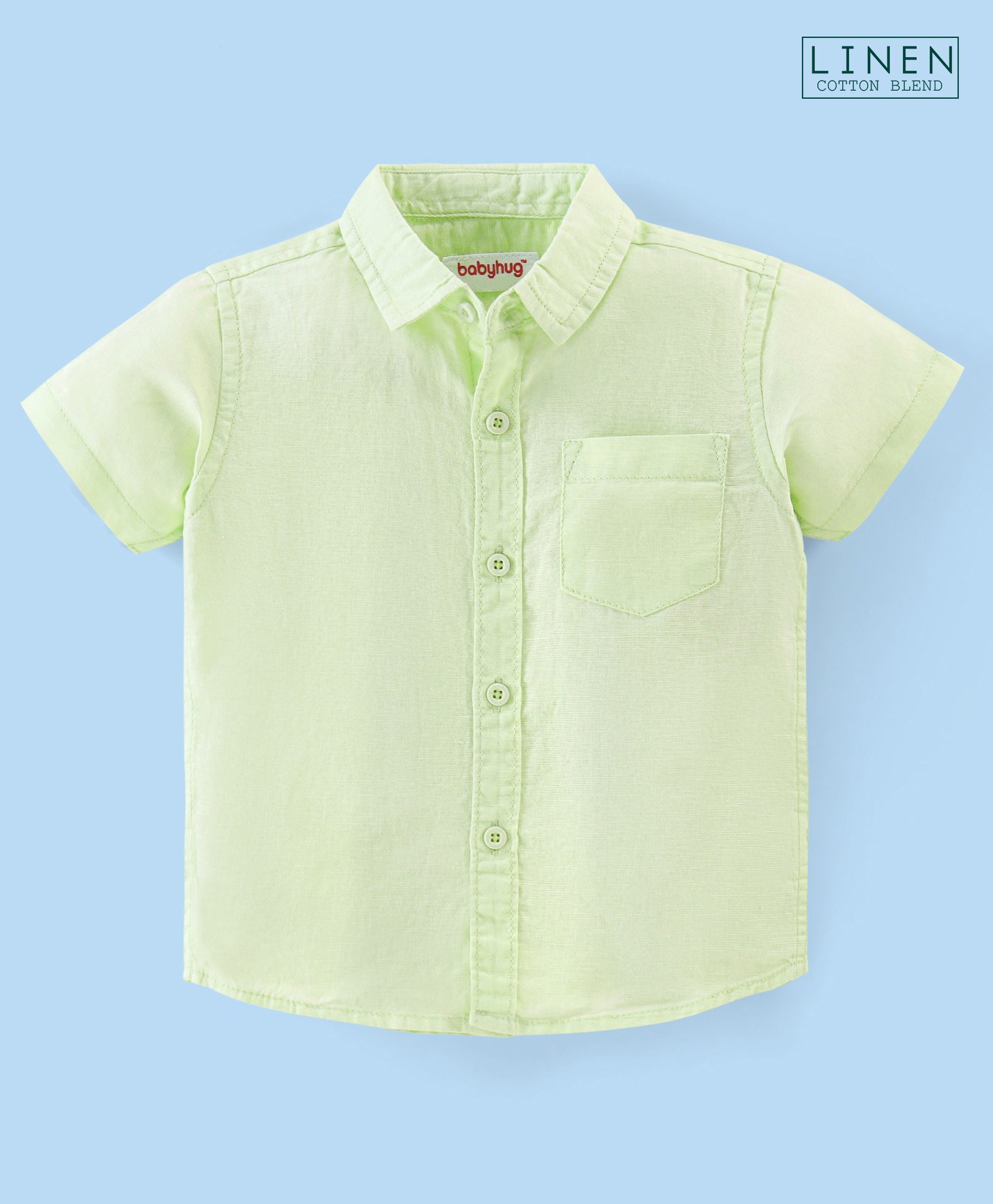 Babyhug Cotton Linen Half Sleeves Solid Shirt- Lime Green-image-20