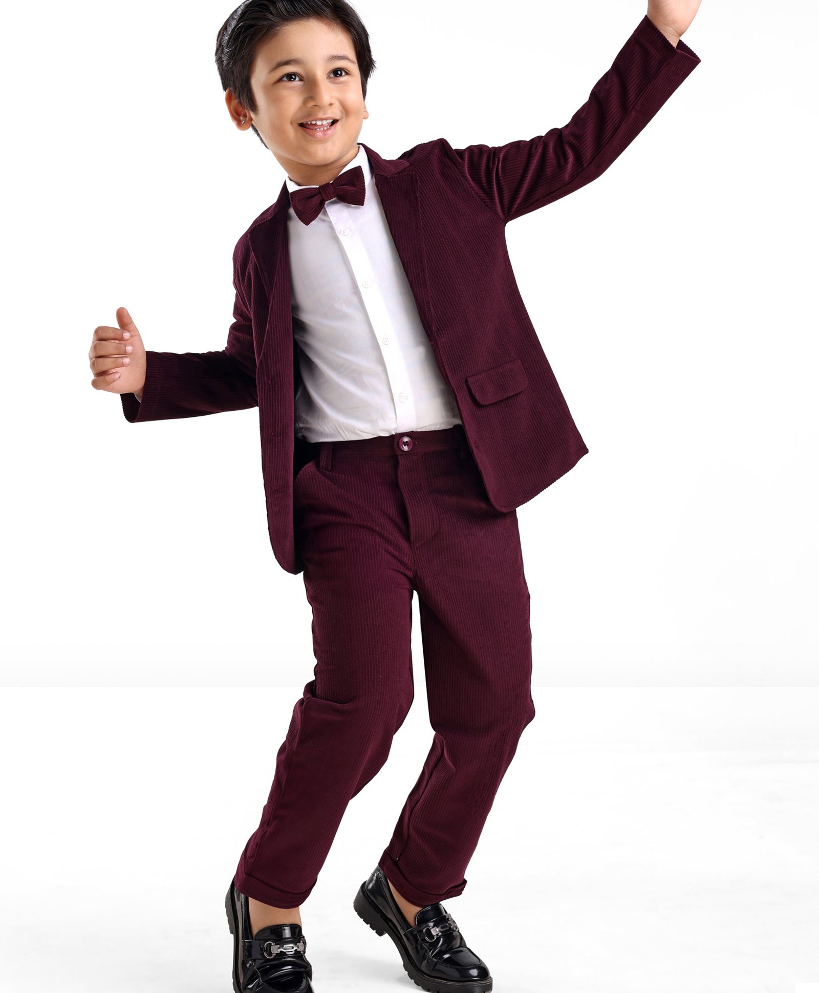 Mark & Mia Full Sleeves Solid Party Suit with Bow Tie - Brown-picture-15