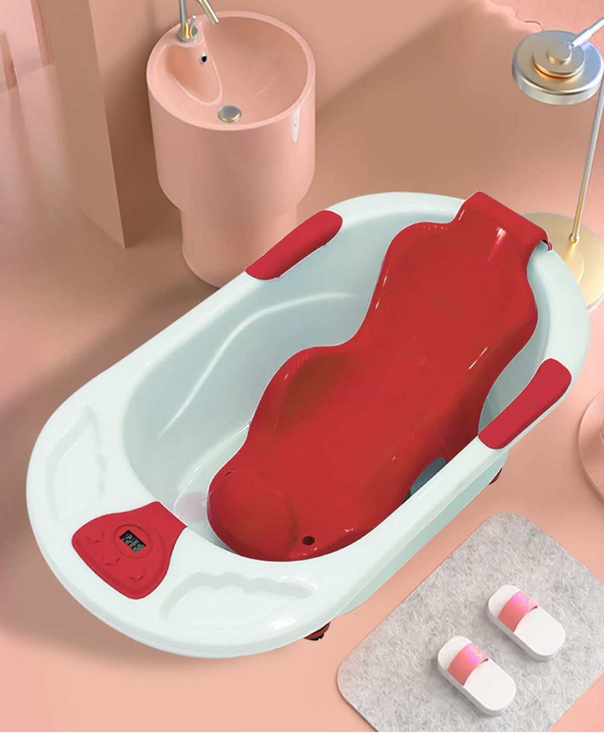 Staranddaisy Kiddie Kingdom Splash Baby Bath Tub With Seat Sling And Temperature Sensor And Detachable Wheels - Red-picture-20