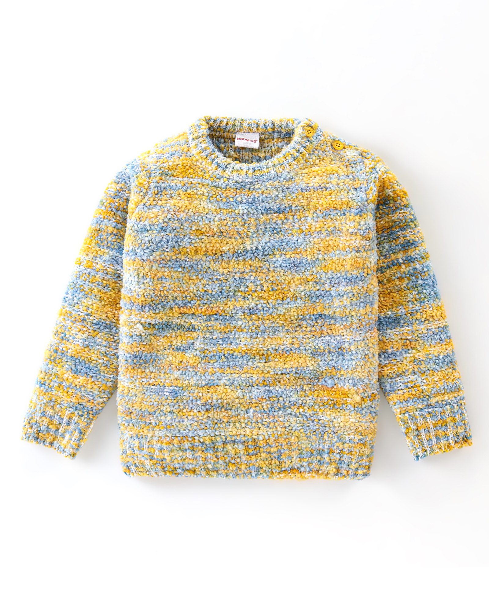 Babyhug Full Sleeves Melange Pullover - Yellow & Blue-image-12