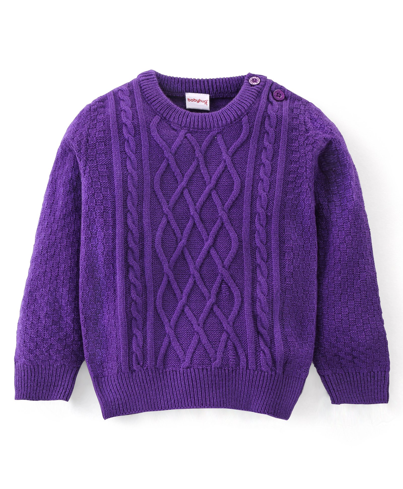 Babyhug 100% Acrylic Knit Full Sleeves Sweater Cable Knit Design - Purple-picture-29