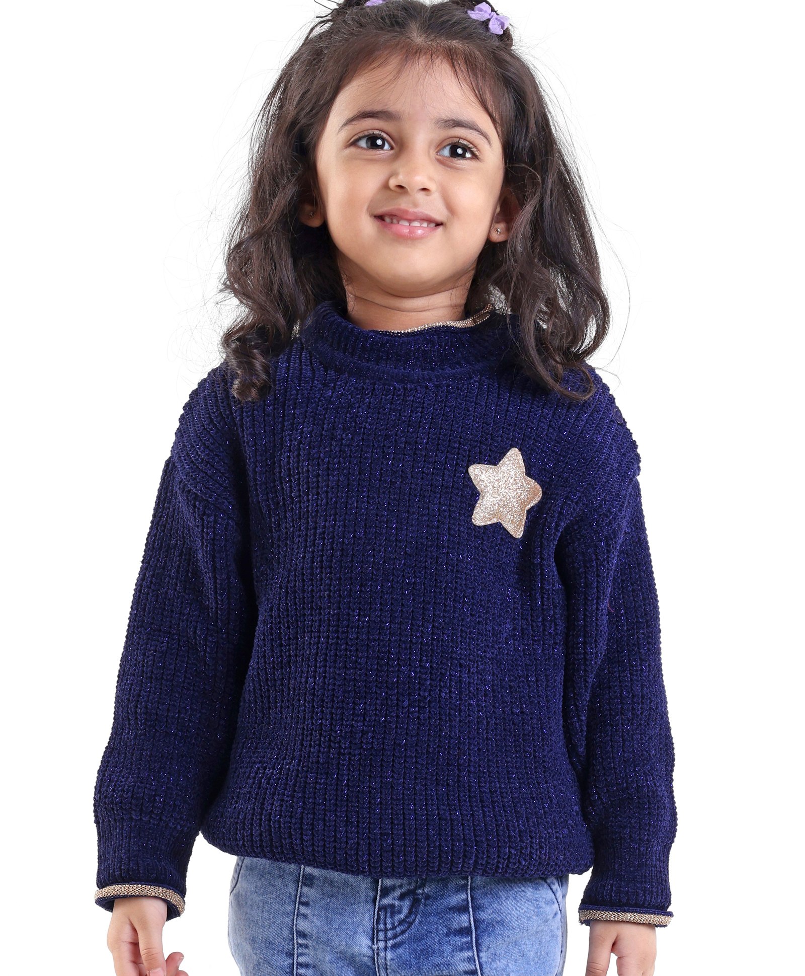 Babyhug 100% Acrylic Knit Full Sleeves Sweater with Star Design - Navy Blue-picture-14