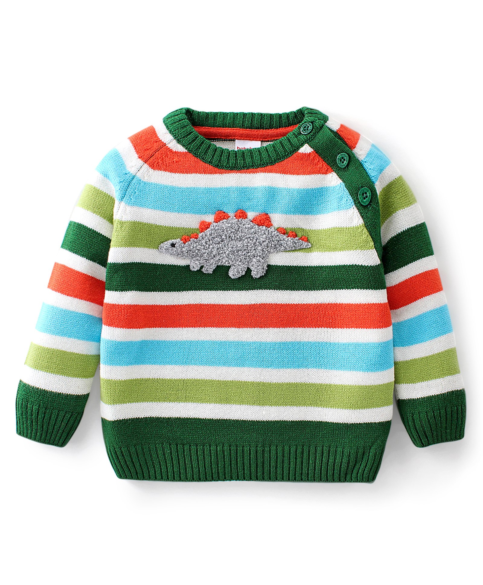 Babyhug Full Sleeves Pullover Sweater Striped with Dino Design - Green-image-29