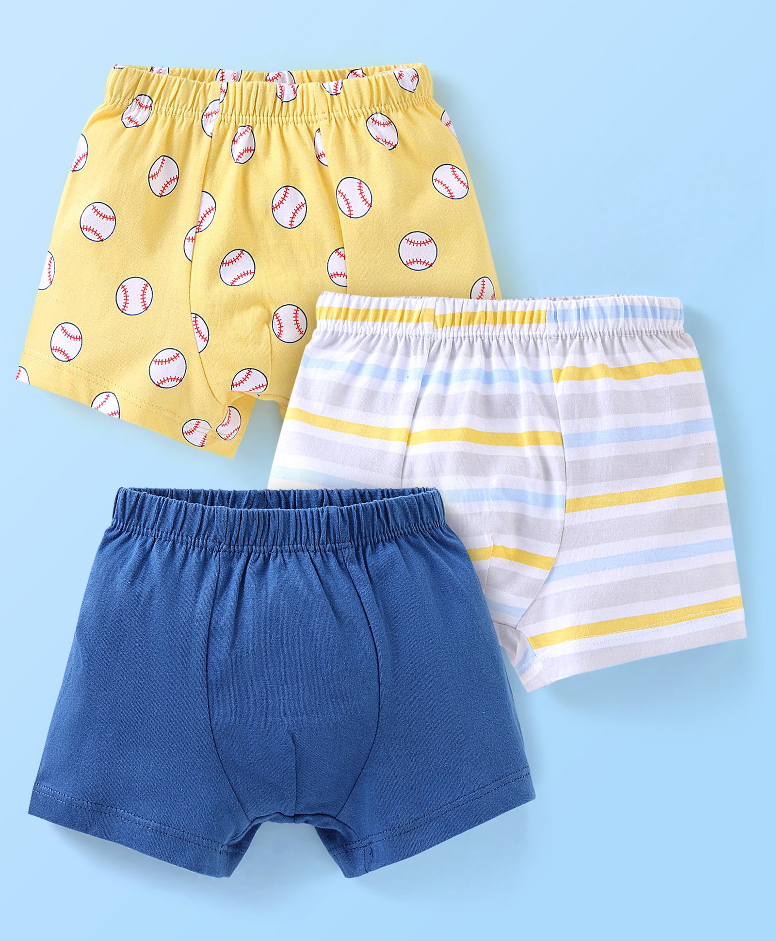 Babyhug 100% Cotton Striped Briefs Pack of 3 - Yellow White & Blue