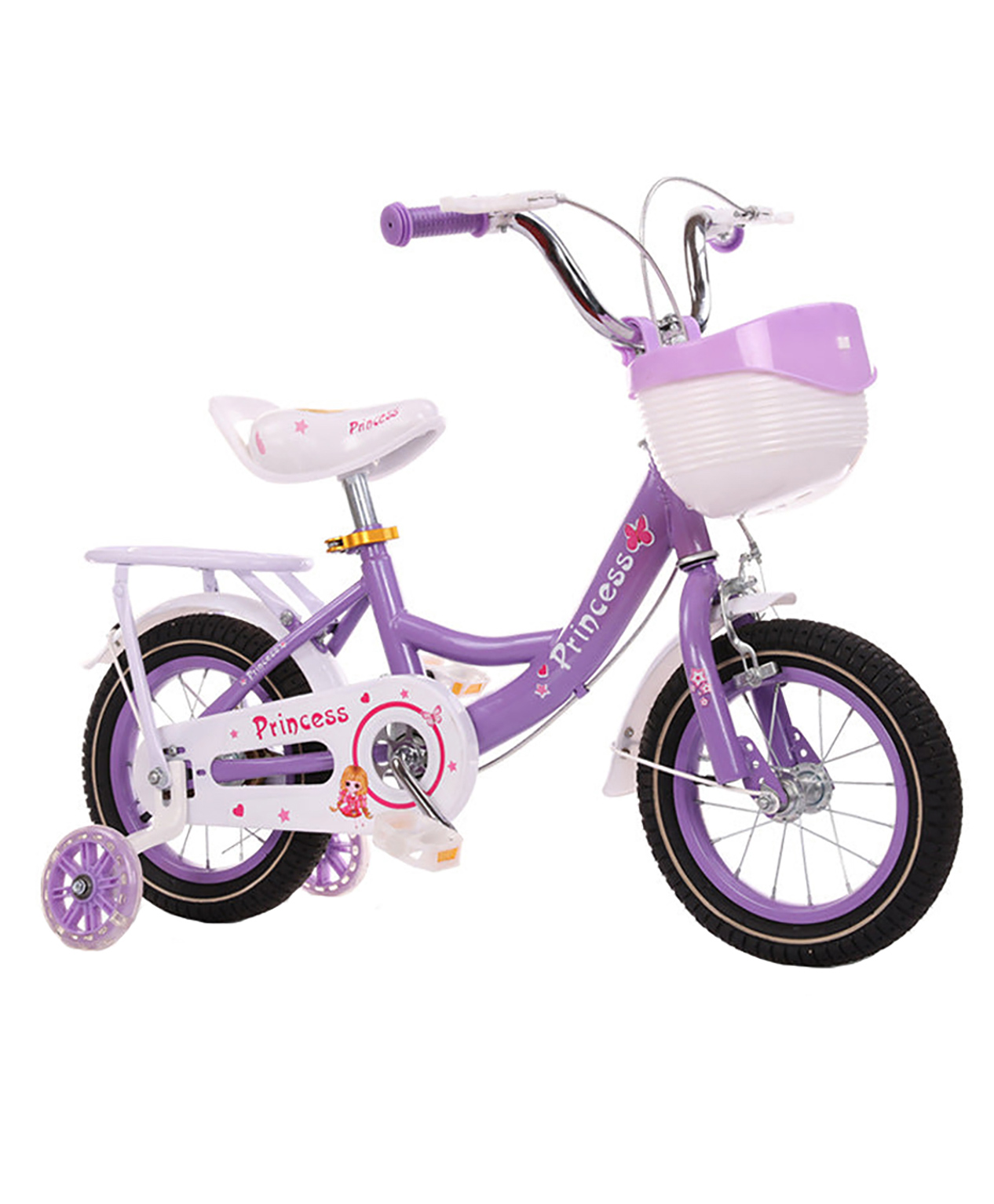SYGA Princess Bicycles for Kids 3-6 Years Old 14-inch Children's Light Bicycle Magnesium Alloy (Puple)-image-3