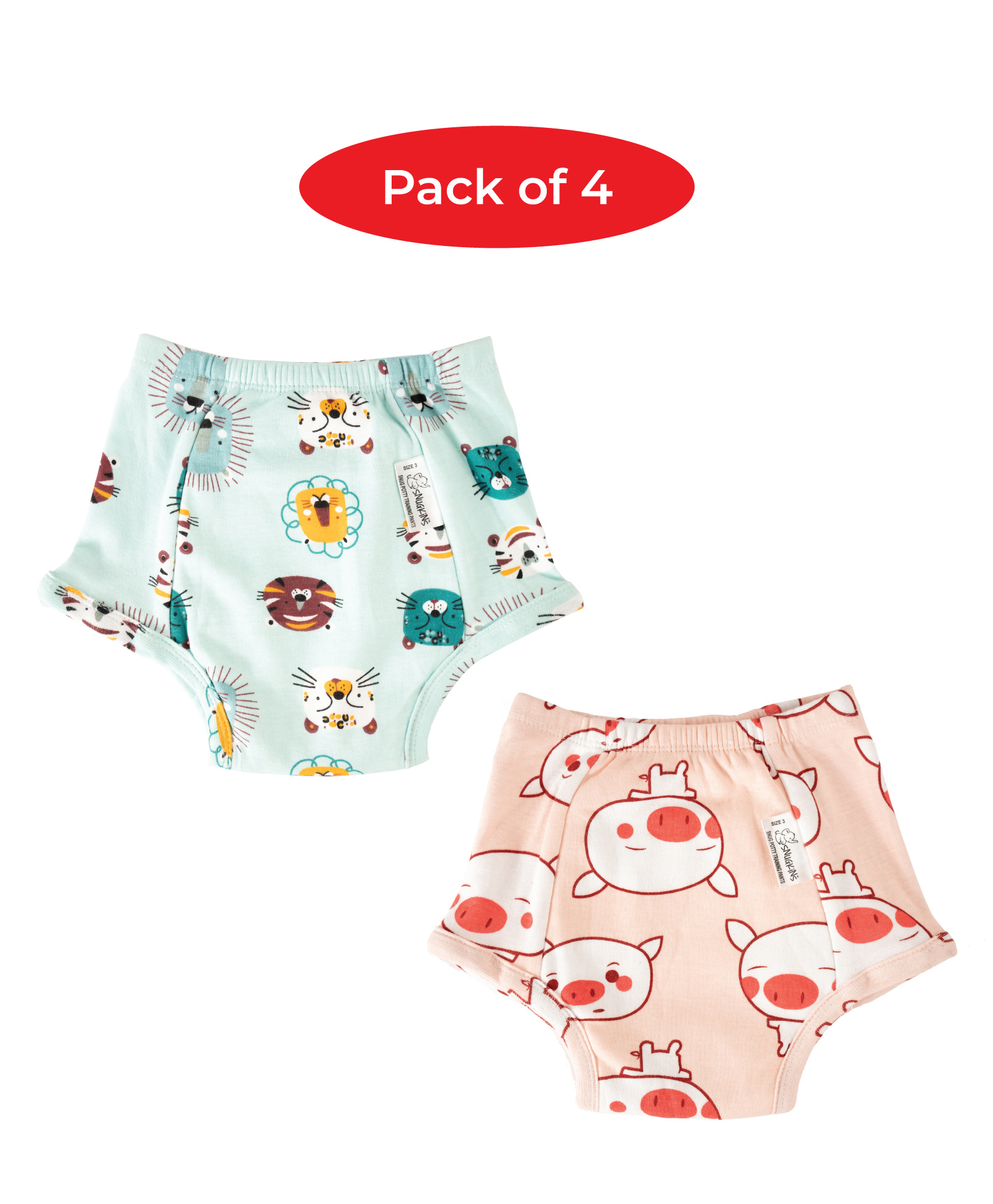 Snugkins 100% Cotton Reusable Potty Training Pullup Pants Snug Farm Size 2 Pack of 4 - Multicolor-picture-30