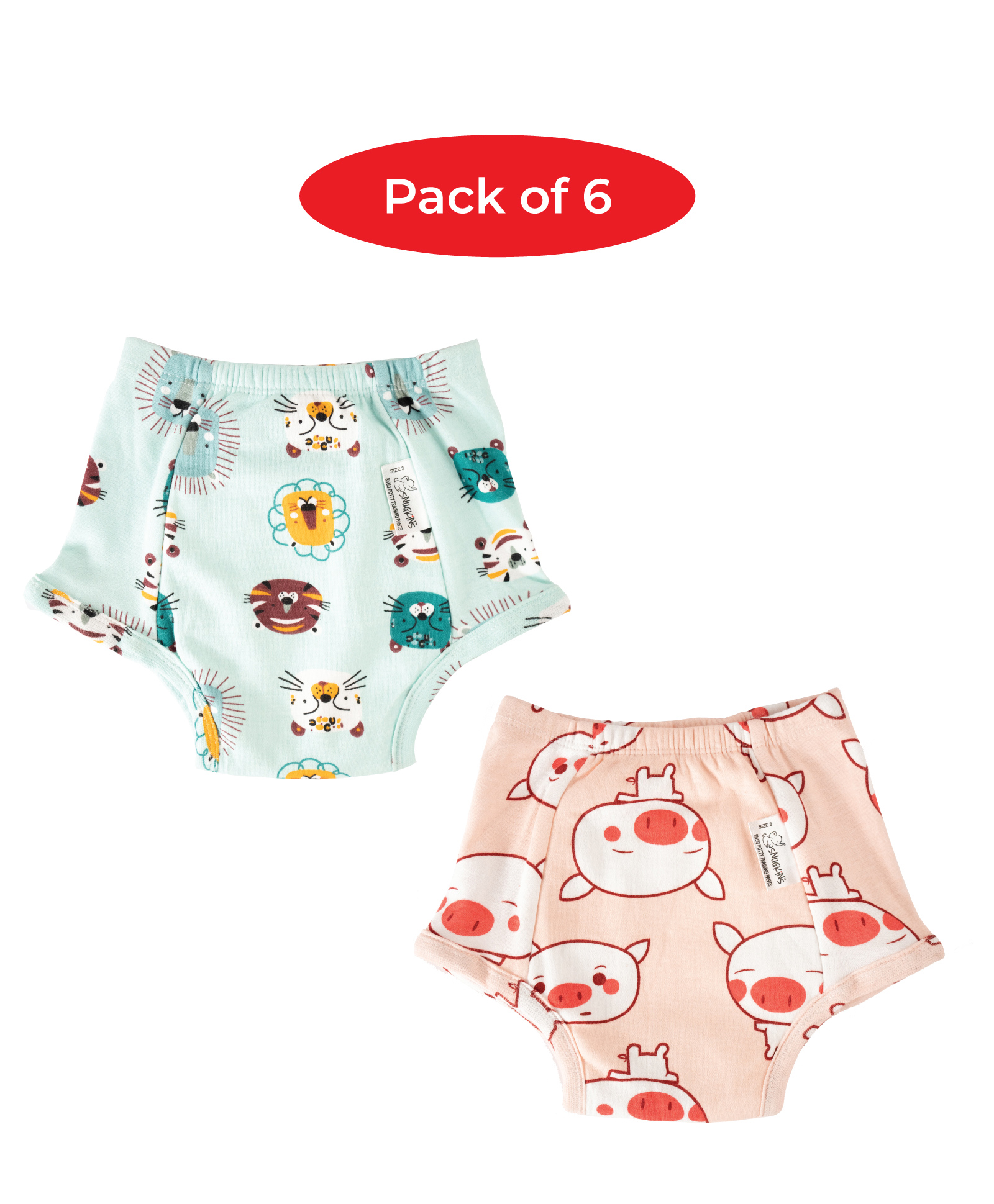 Snugkins 100% Cotton Reusable Potty Training Pullup Pants Picture Perfect Size 2 Pack of 6 - Multicolor-image-37