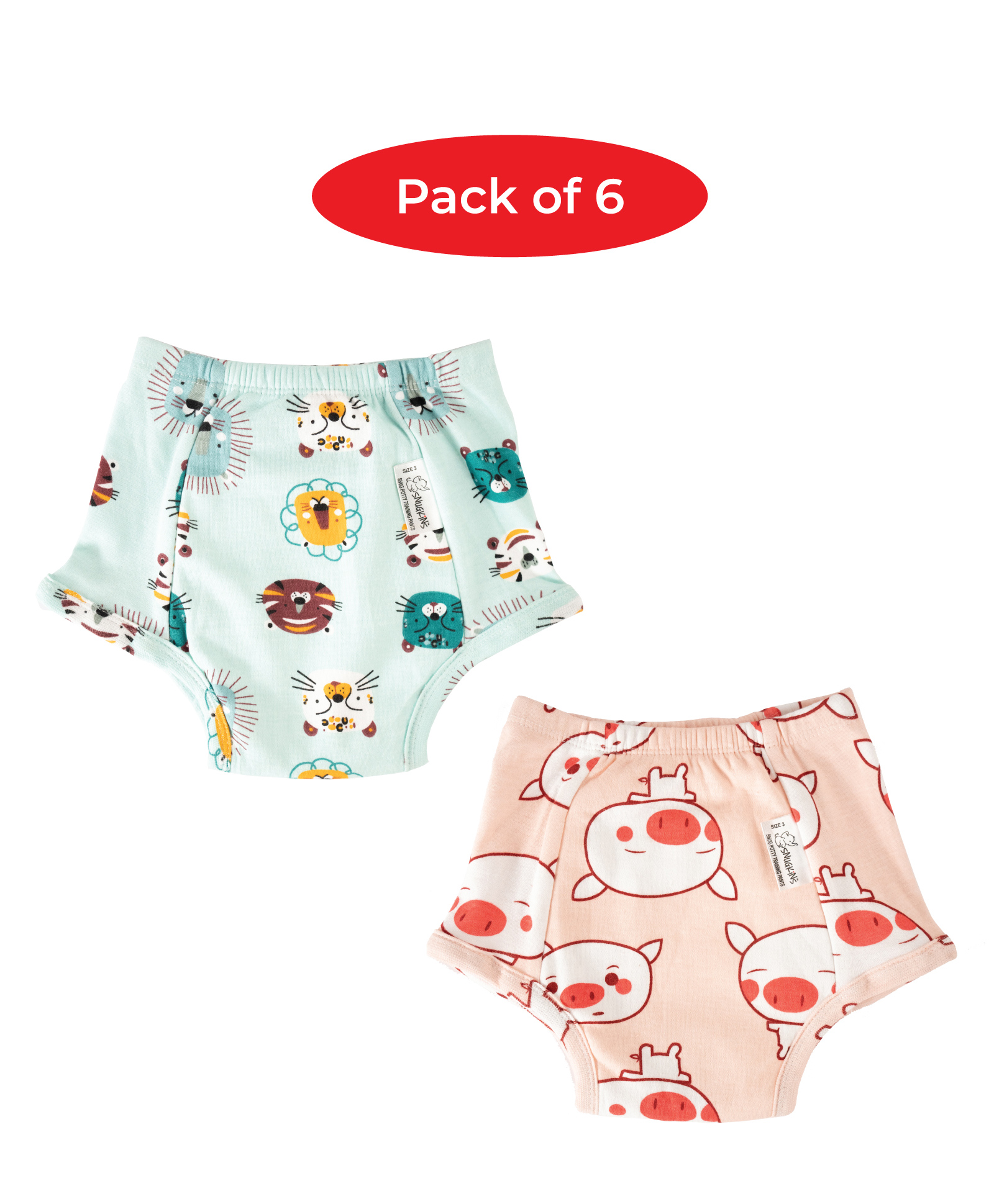 Snugkins Snug Reusable Potty Training Underwear 100% Cotton Size 2  - Pack of 6-image-5