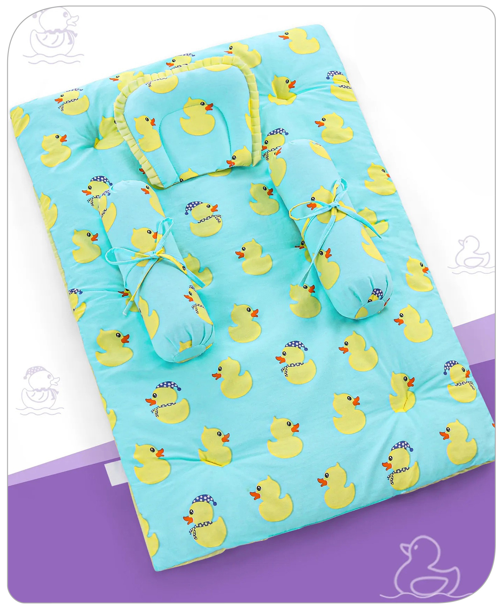 Babyhug 100% Premium Cotton Baby Bedding Set Duck Print- Blue-image-29