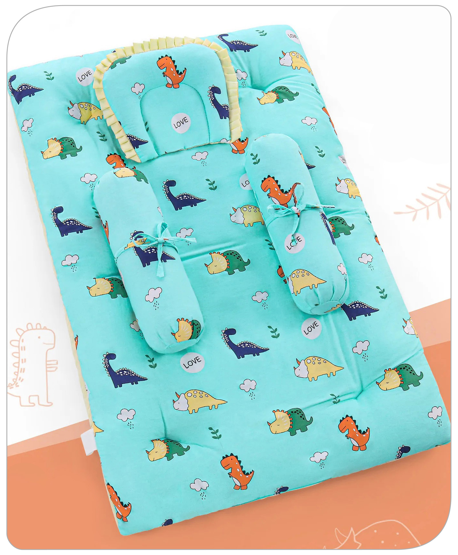 Babyhug 100% Premium Cotton Baby Bedding Set Dino Print- Sea Green-picture-13