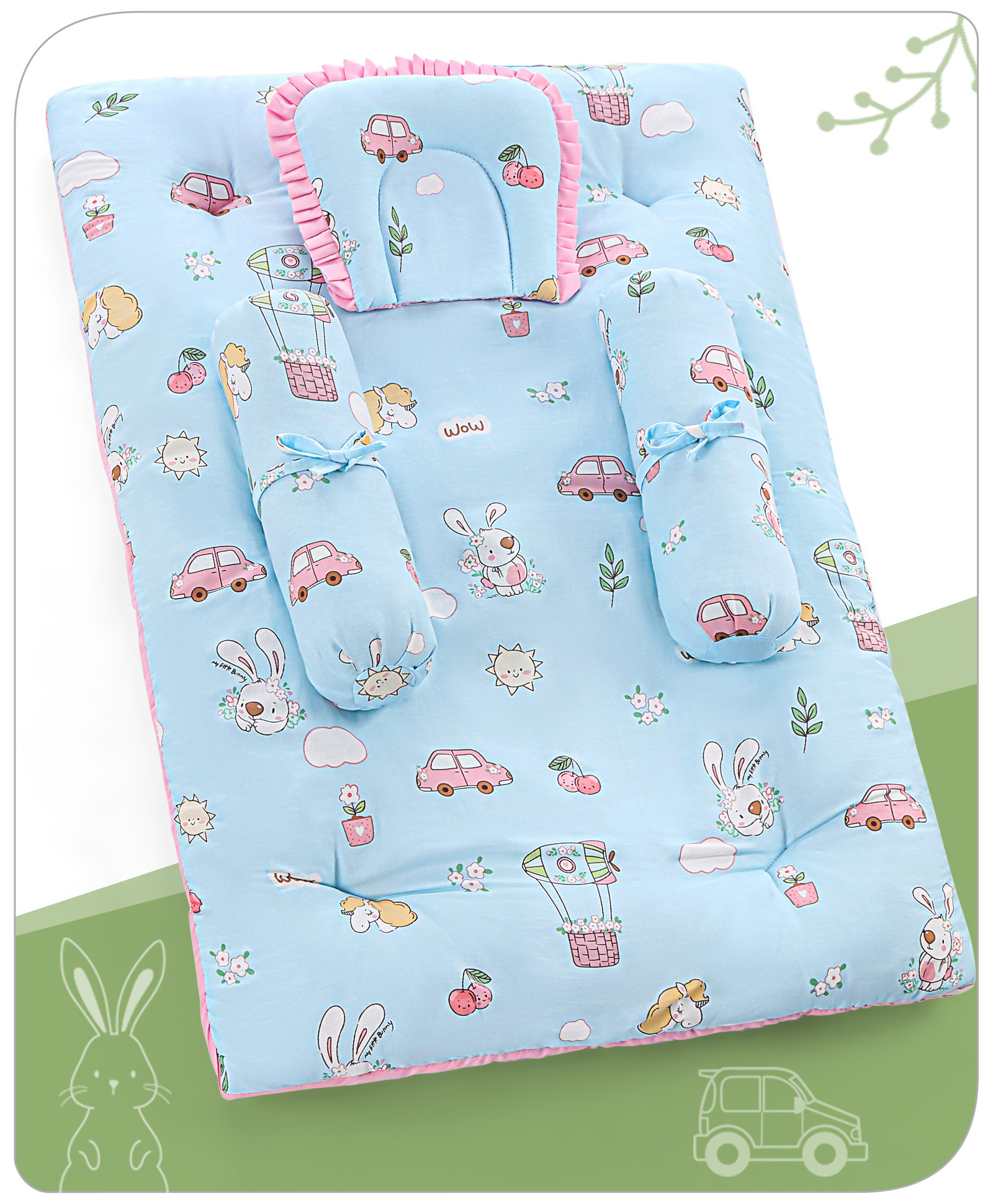 Babyhug 100% Premium Cotton Baby Bedding Set Bunny Print- Blue-image-22