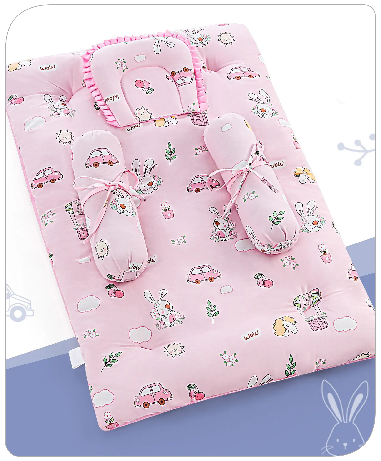 Babyhug 100% Premium Cotton Baby Bedding Set Car Print- Pink-image-46