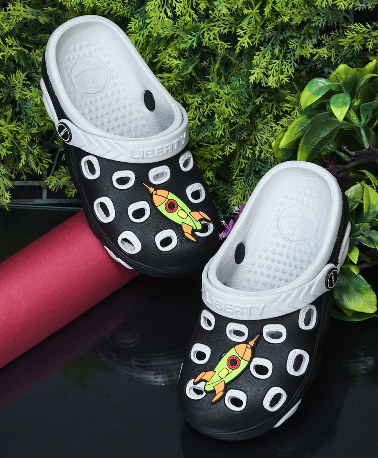 LIBERTY Perforated Space Rocket Printed Clogs - Black-image-25
