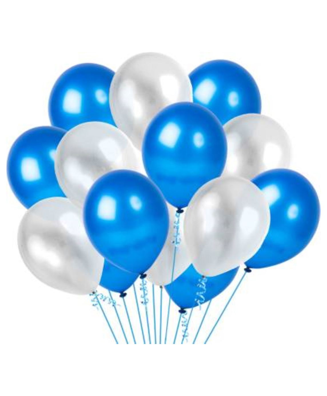 Bubble Trouble Party Balloons For Decoration  Bundled With Glue Dots Roll And Balloon Curling Ribbons Blue White - Pack of 100-image-18