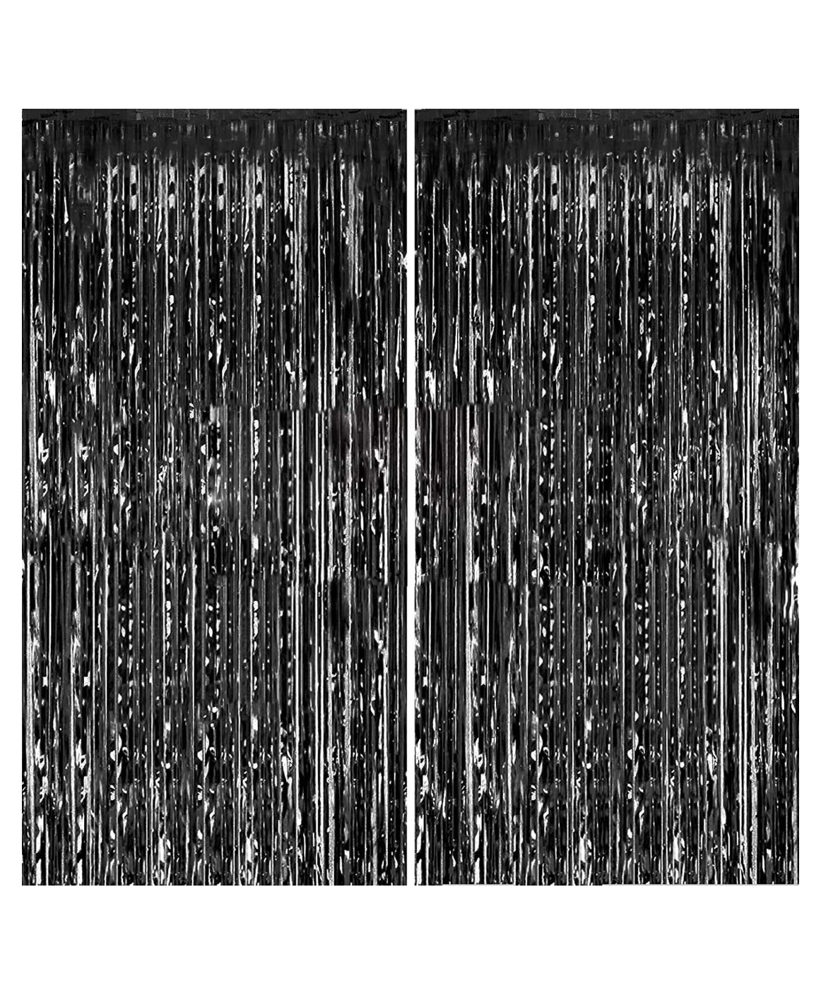 Bubble Trouble Metallic Foil Solid Fringe Curtains Pack of 2 - Black-image-32