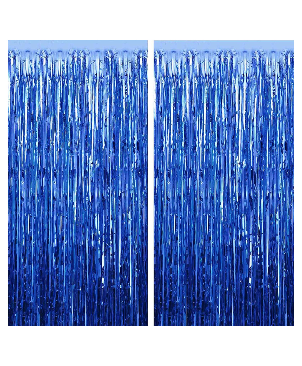 Bubble Trouble Metallic Foil Solid Fringe Curtains Pack of 2- Blue-image-5