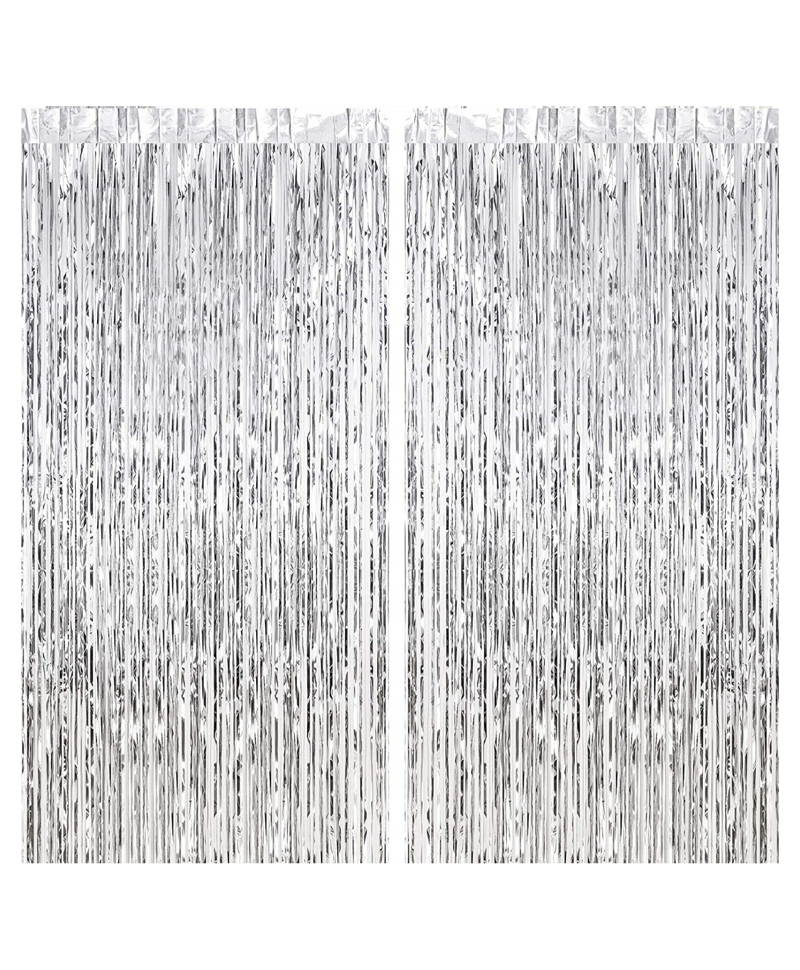 Bubble Trouble Metallic Foil Solid Fringe Curtains Pack of 3 - Silver-image-33