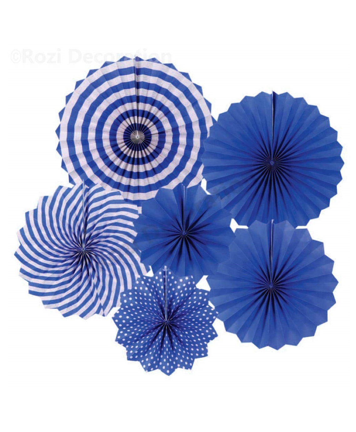 Bubble Trouble Western Printed Paper Fan Decoration Pack of 6 - Blue-image-3
