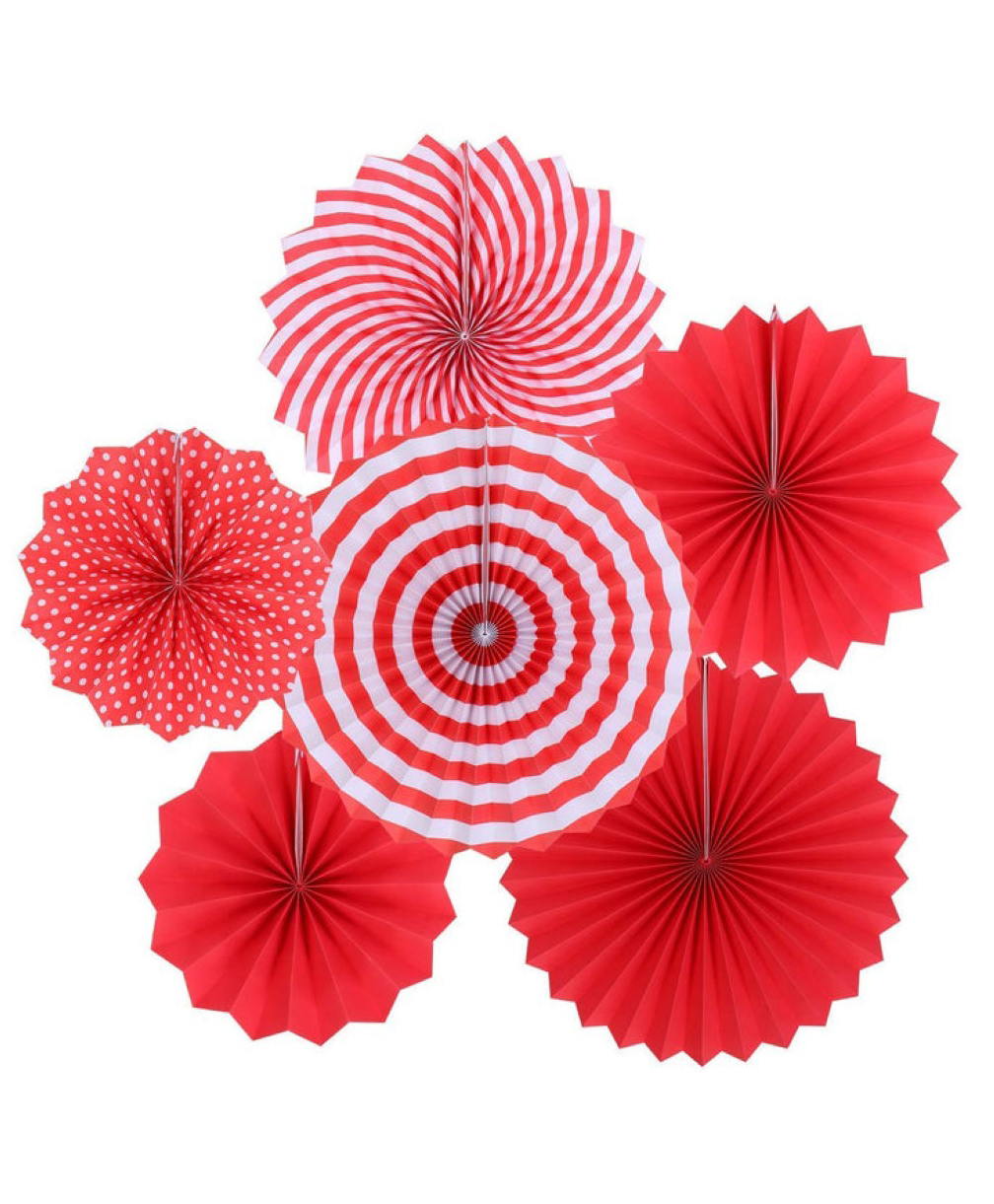 Bubble Trouble Western Printed Paper Fan Decoration Pack of 6 - Red-picture-16