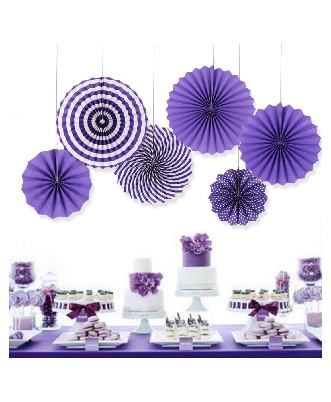 Bubble Trouble Western Printed Paper Fan Decoration Pack of 6 - Purple-image-23