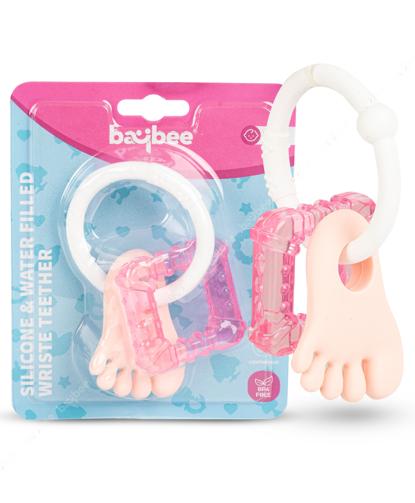 Baybee Wrist Silicone Rattle and Teether for Babies to Soothe Their Gums BPA Free Non Toxic Food Grade Chewing Baby Teether - Pink-image-44