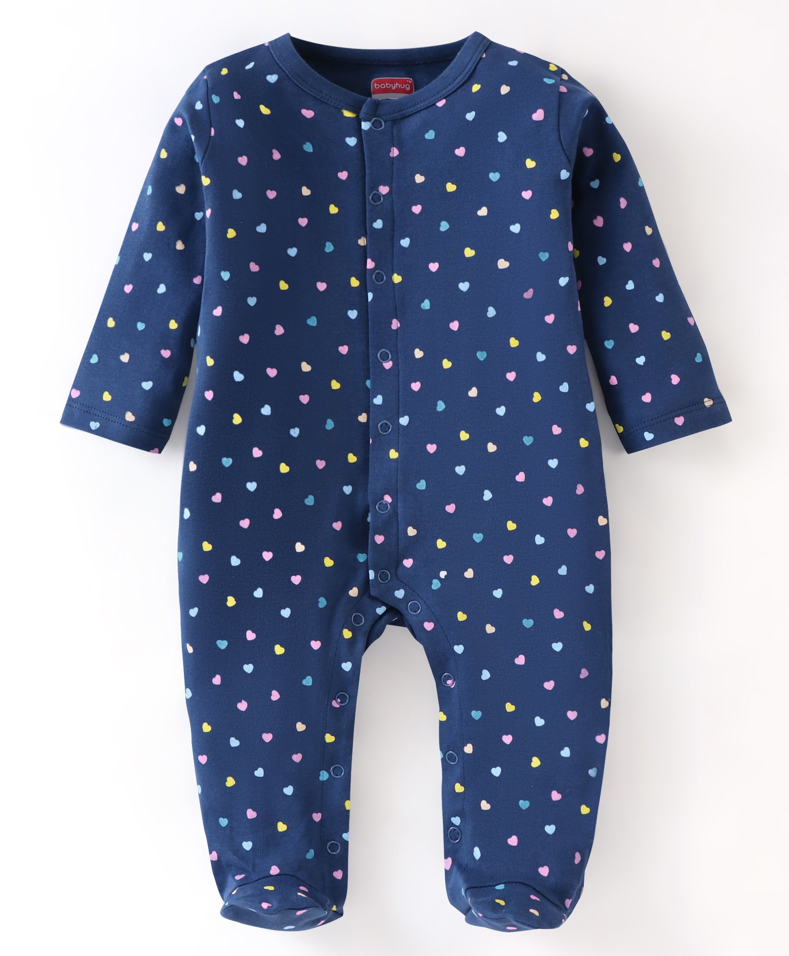 Babyhug Full Sleeves Sleep Suit Heart Print - Navy Blue-image-26