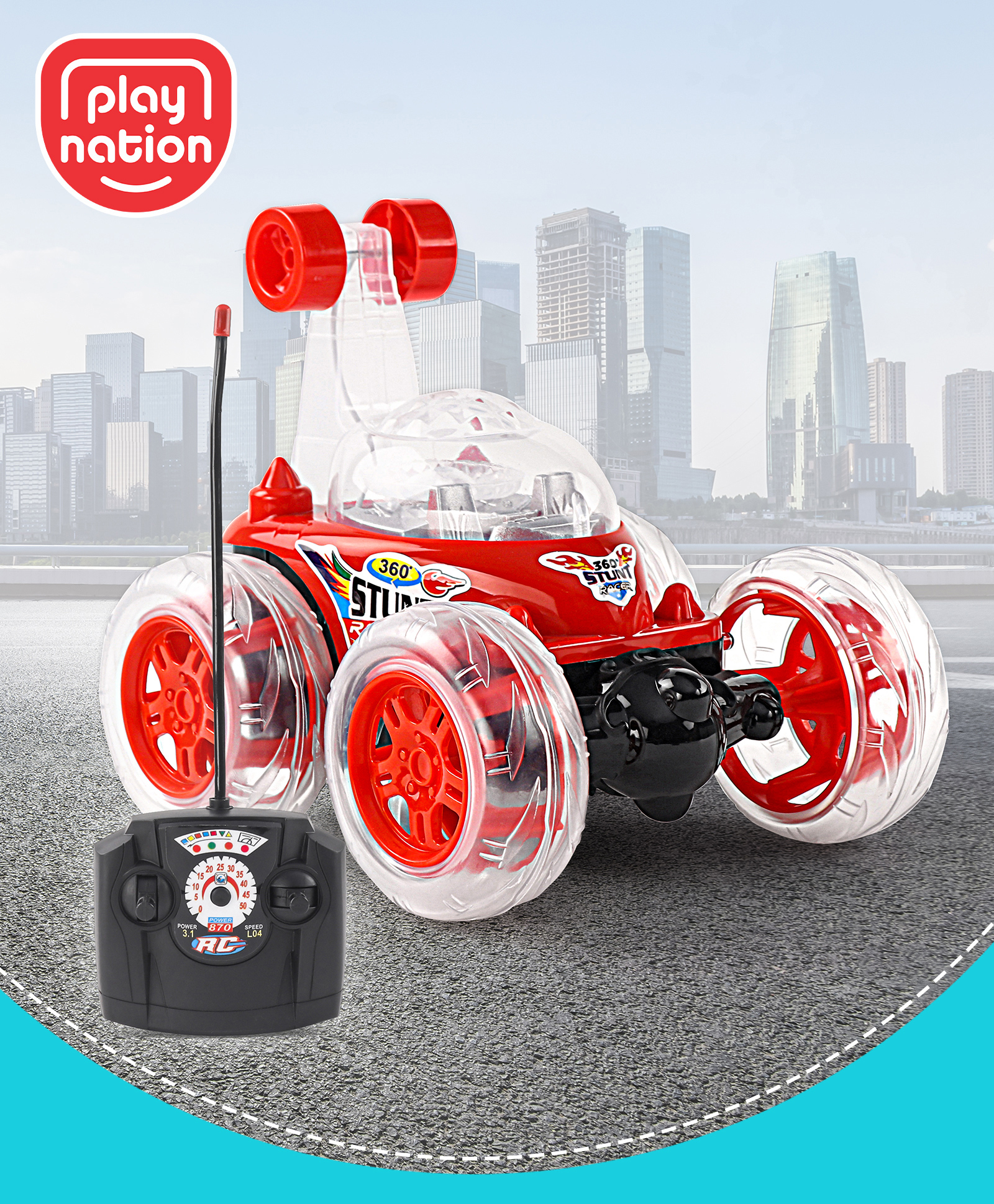 PlayNation Remote Control 360 Degree Twisting Stunt Car Scale Ratio 1:24 - Red