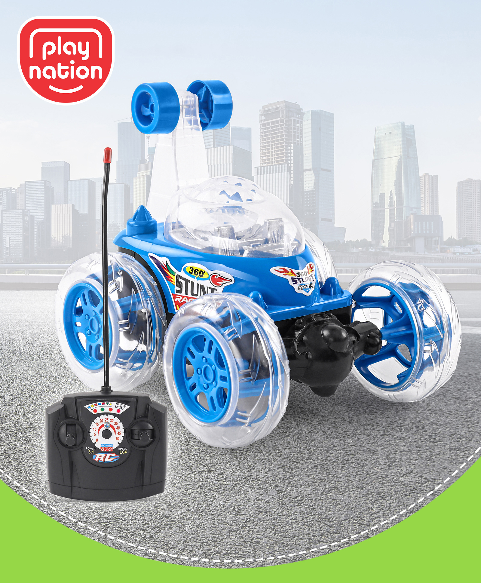 PlayNation Remote Control 360 Degree Twisting Stunt Car Scale Ratio 1:24 - Blue