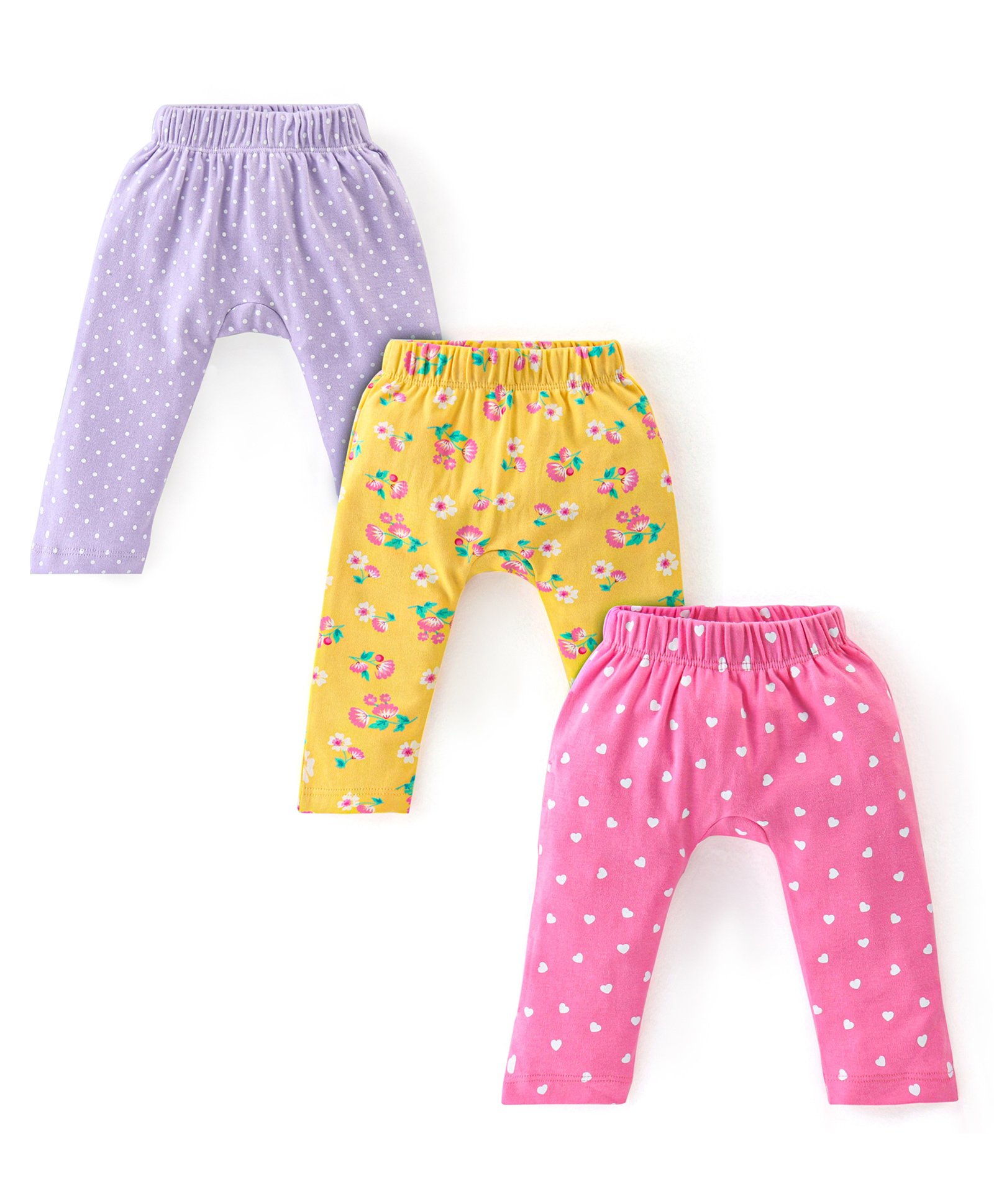 Babyhug Interlock Cotton Ankle Length Diaper Floral Print Pack of 3 - Purple Yellow & Pink-image-27