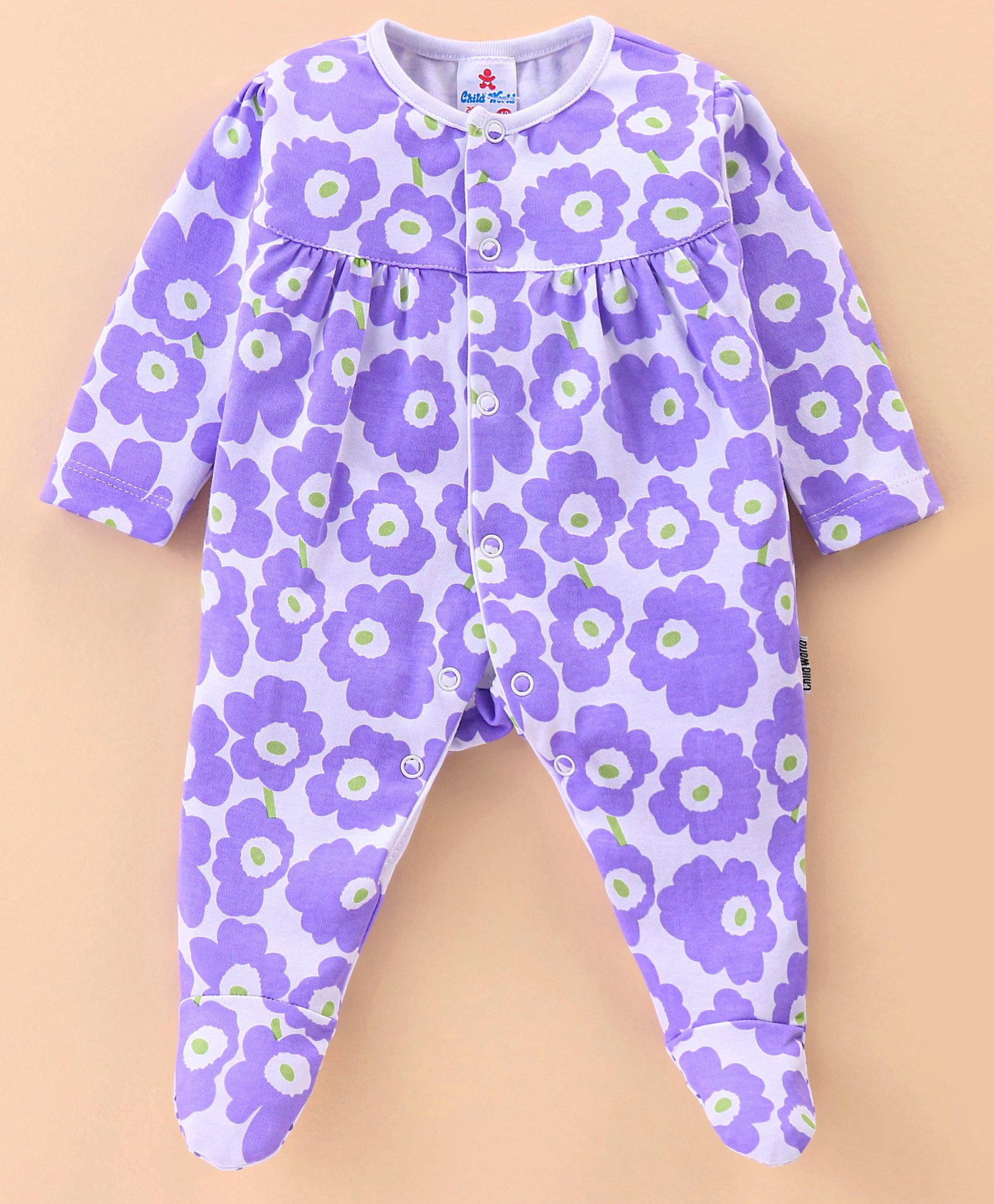 Child World Interlock Full Sleeves Floral Print Sleep Suit - Blue-picture-3