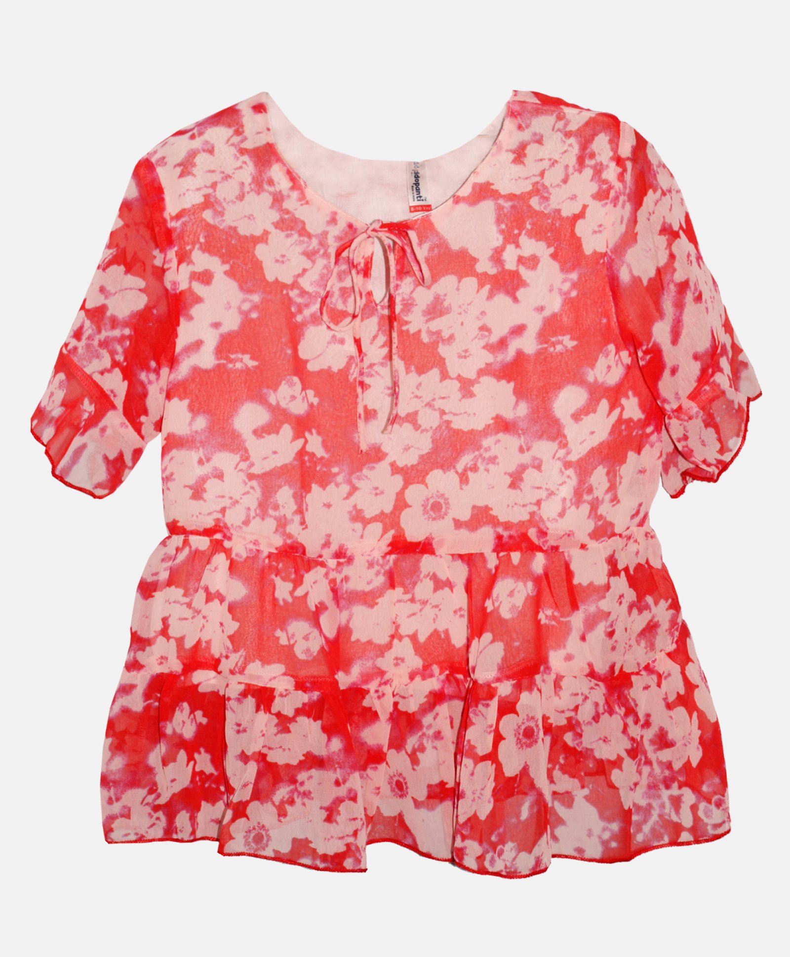 Kiddopanti Three Fourth Sleeves Floral Printed Top - Red-picture-15