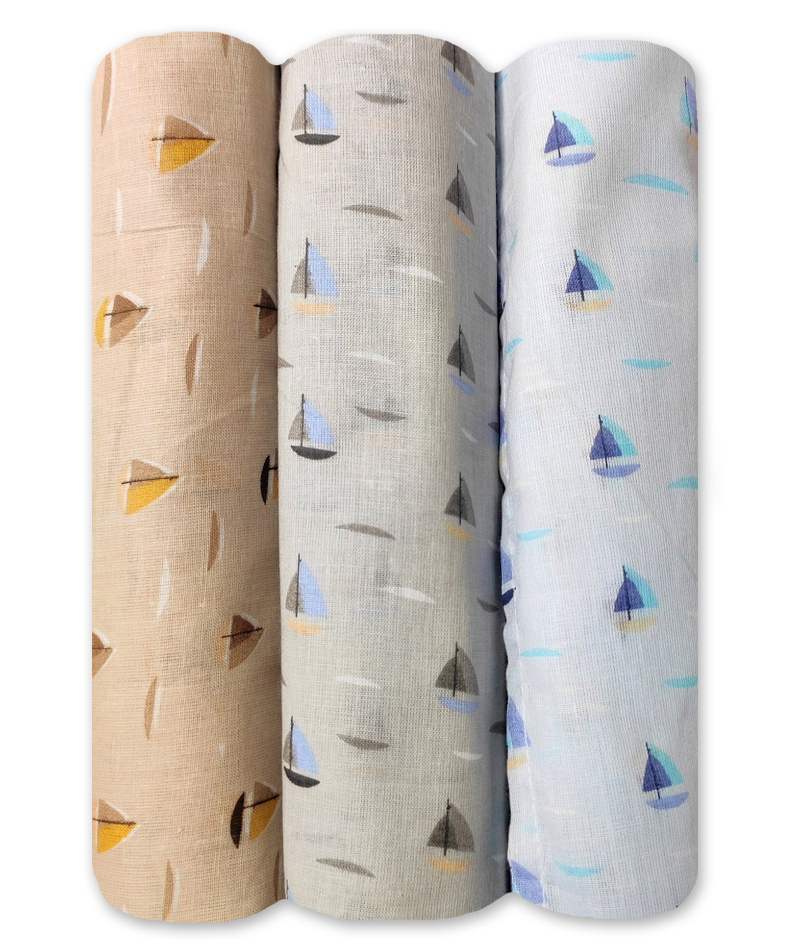 Trance Home Linen Super Soft 100% Cotton Malmal  Boats Design Large Swaddle Wrap Pack of 3 -MultiColour-image-22