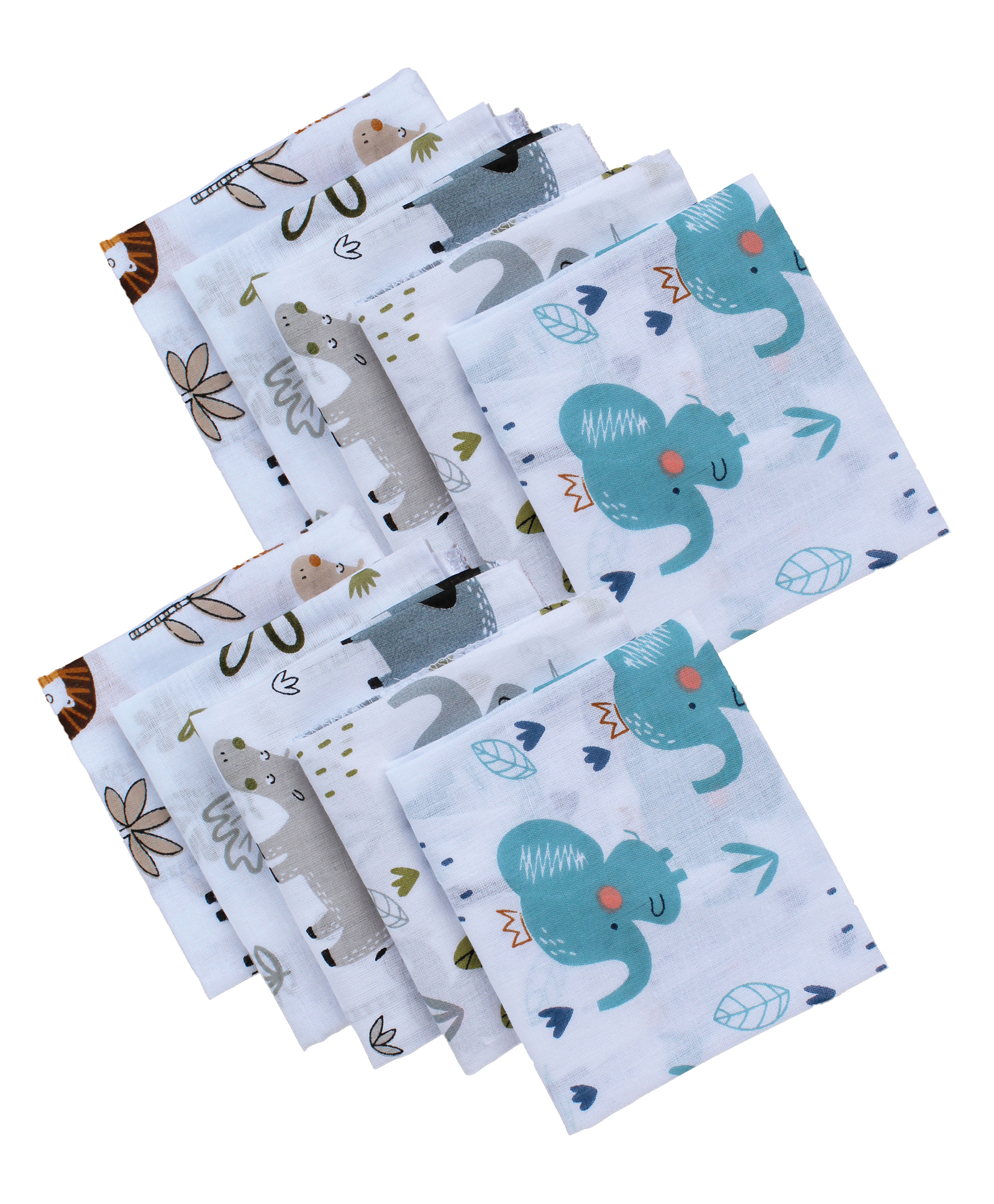 Trance Home Linen Super Soft 100% Cotton Thin Malmal Face Towels Reusable Hygiene Wash Cloth Napkin for New Babies Soft Hankies for Children  - Pack of 10 pcs