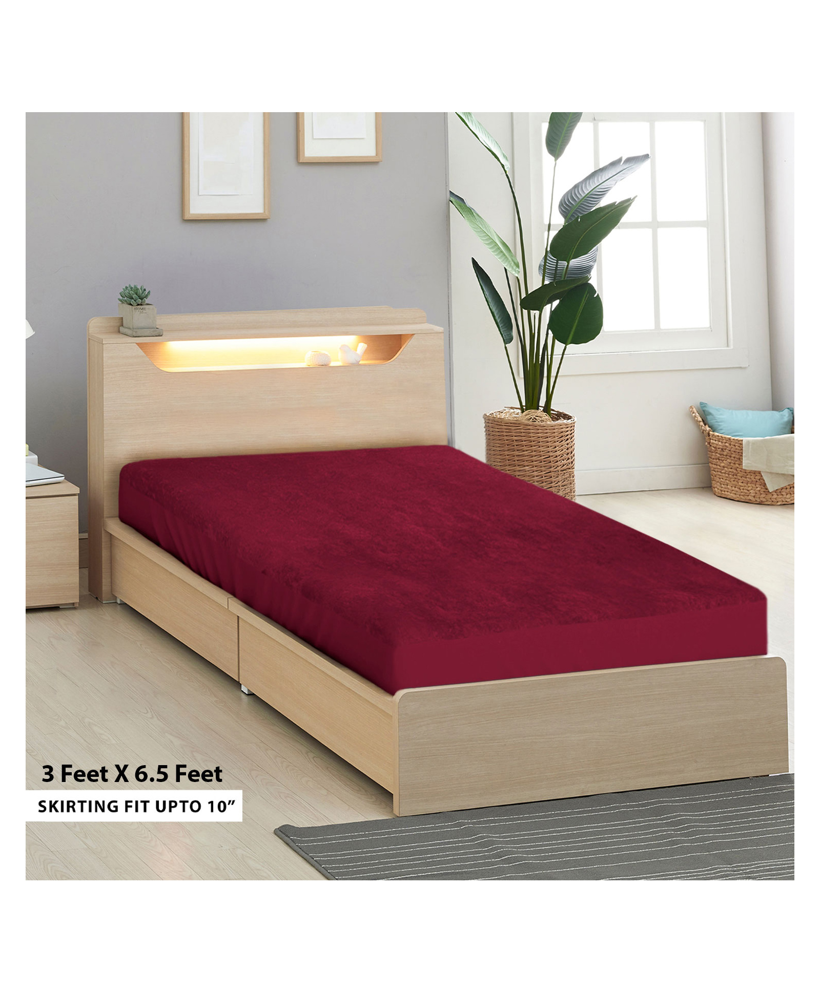Sassoon Laika Single Size Waterproof Mattress Protector - Maroon-picture-35